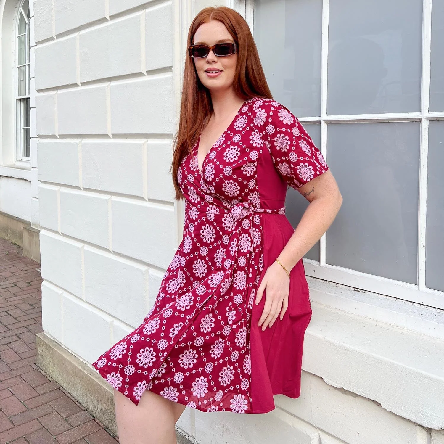 Broderie Anglaise Wrap Dress - Blood Red - Image 7