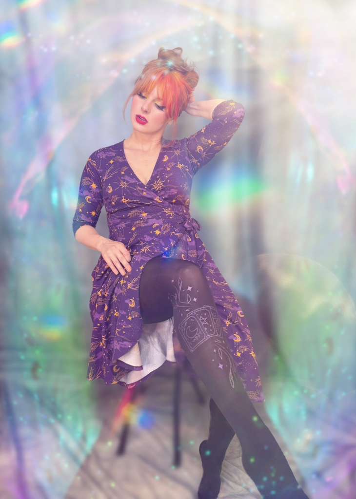 Celestial Wrap Dress - Purple / Gold - Image 13