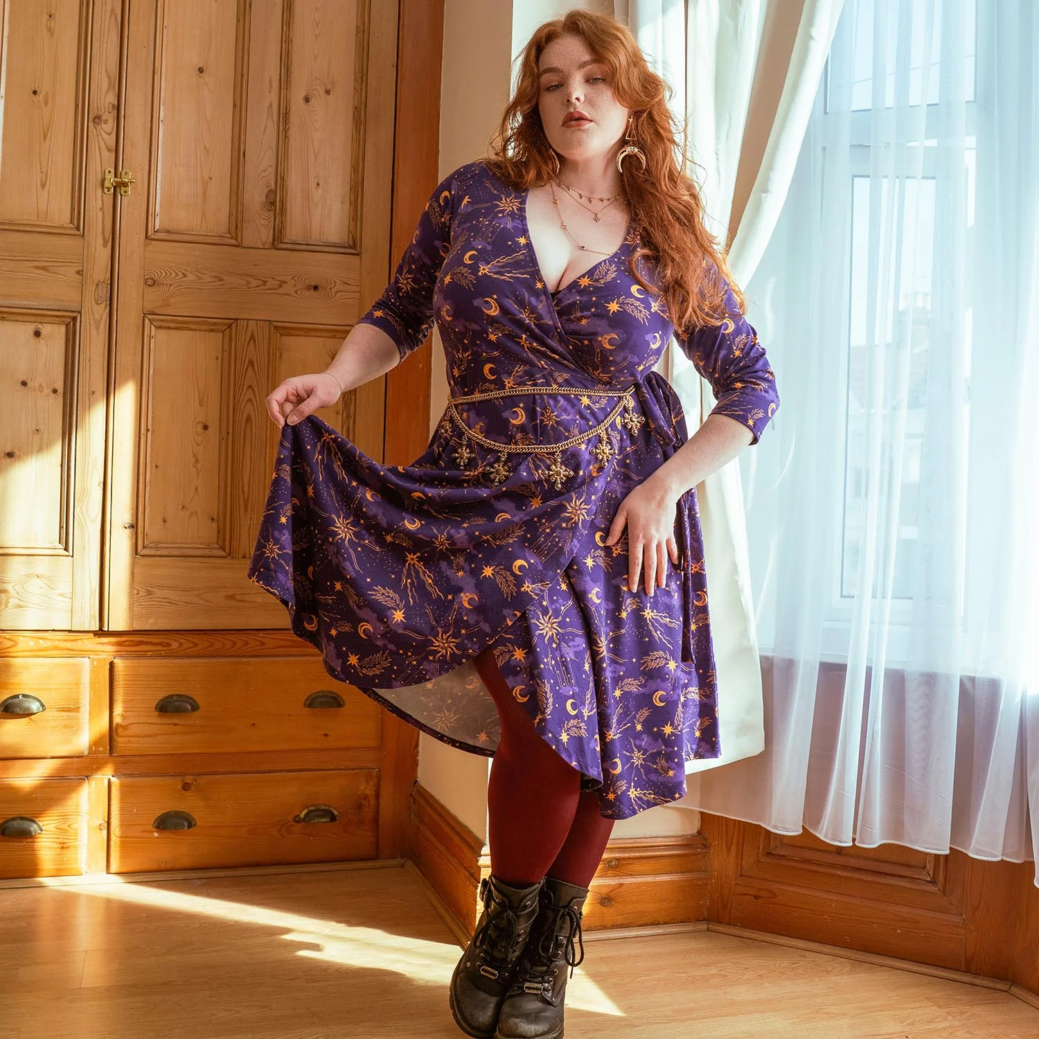 Celestial Wrap Dress - Purple / Gold - Image 15