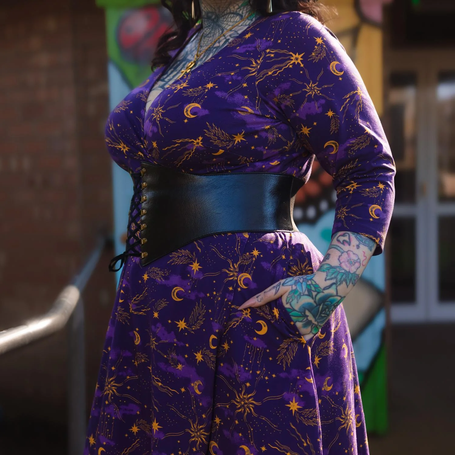 Celestial Wrap Dress - Purple / Gold - Image 3