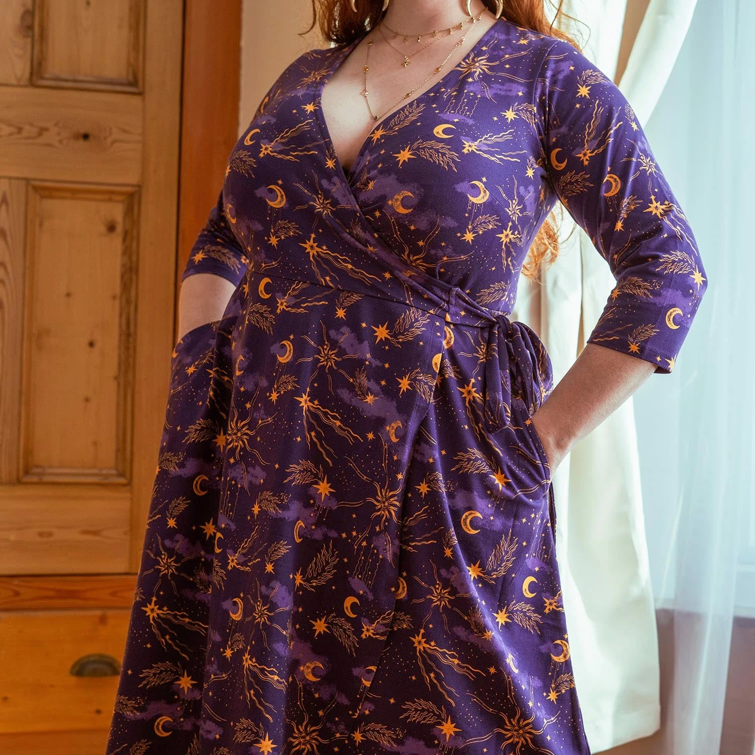 Celestial Wrap Dress - Purple / Gold - Image 8
