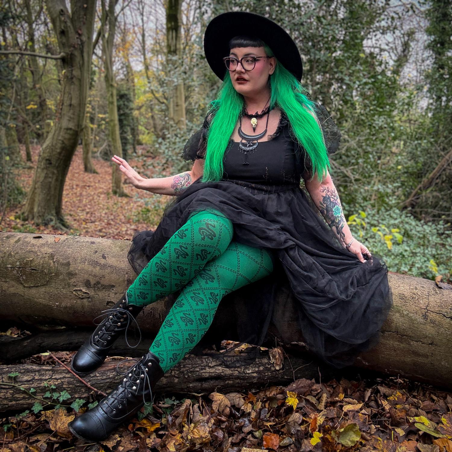 80 Denier Opaque Tights - Corra Snakes - Foliage Green - Image 5