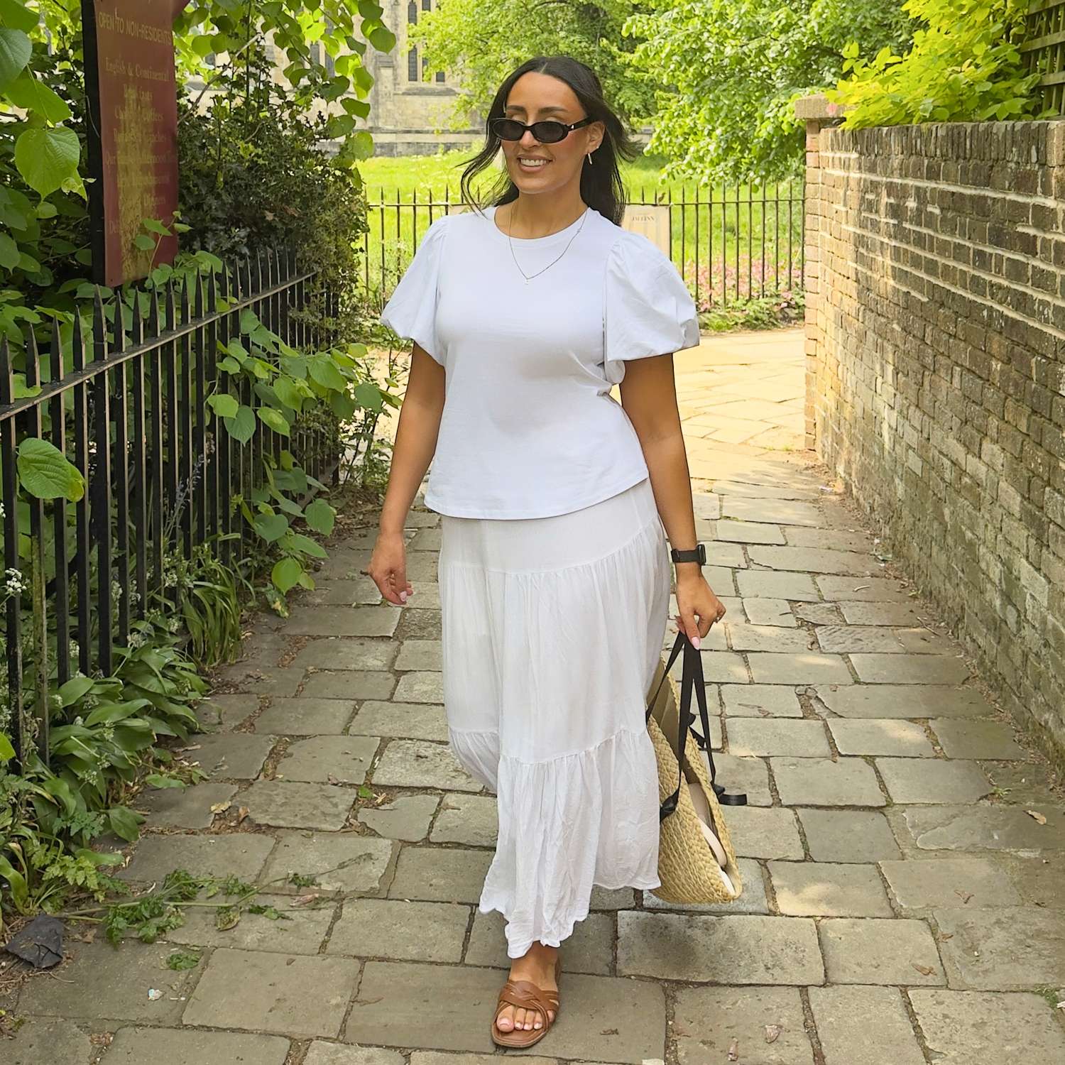 Crew neck Puff Sleeve Tee - White - Image 12