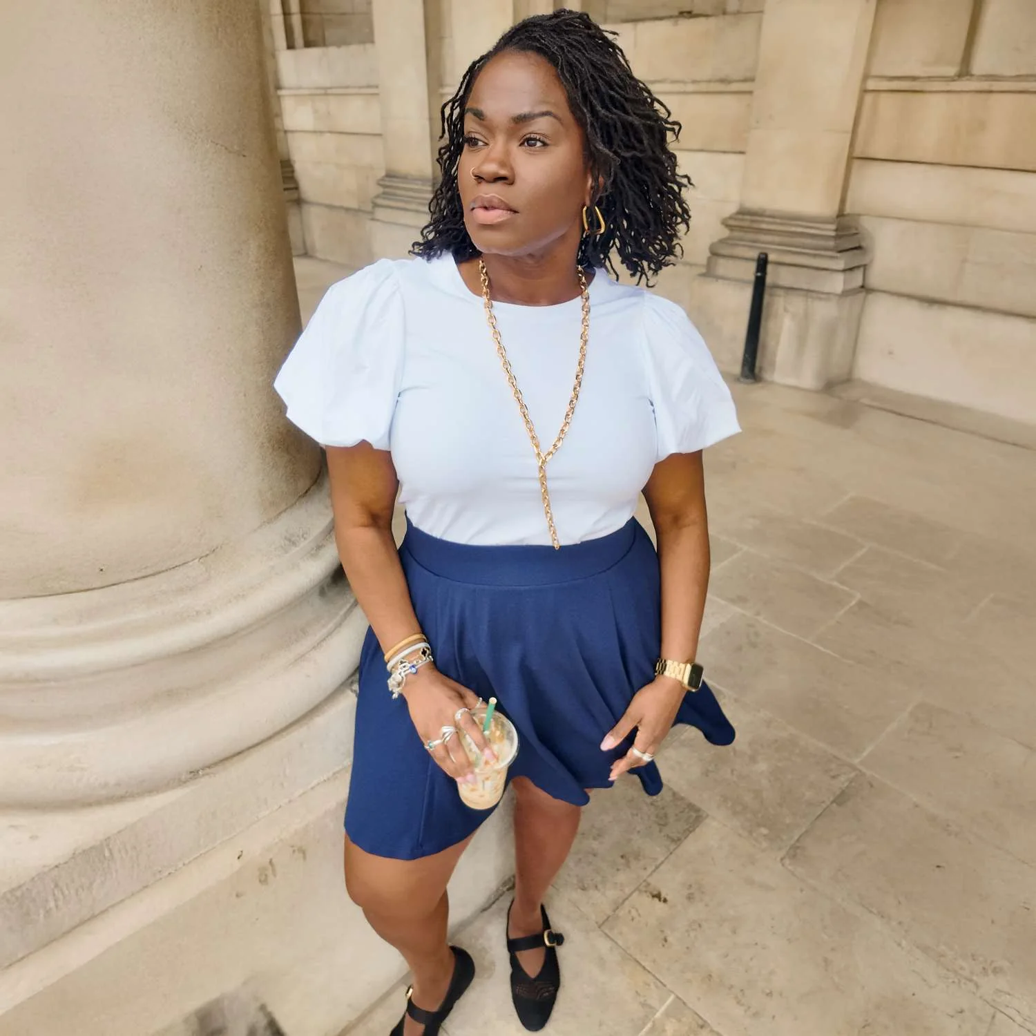Crew neck Puff Sleeve Tee - White - Image 14