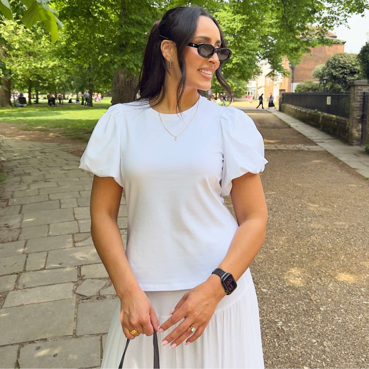 Crew neck Puff Sleeve Tee - White - Image 15