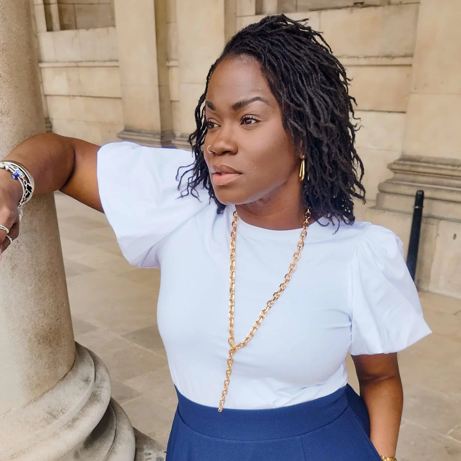 Crew neck Puff Sleeve Tee - White - Image 17