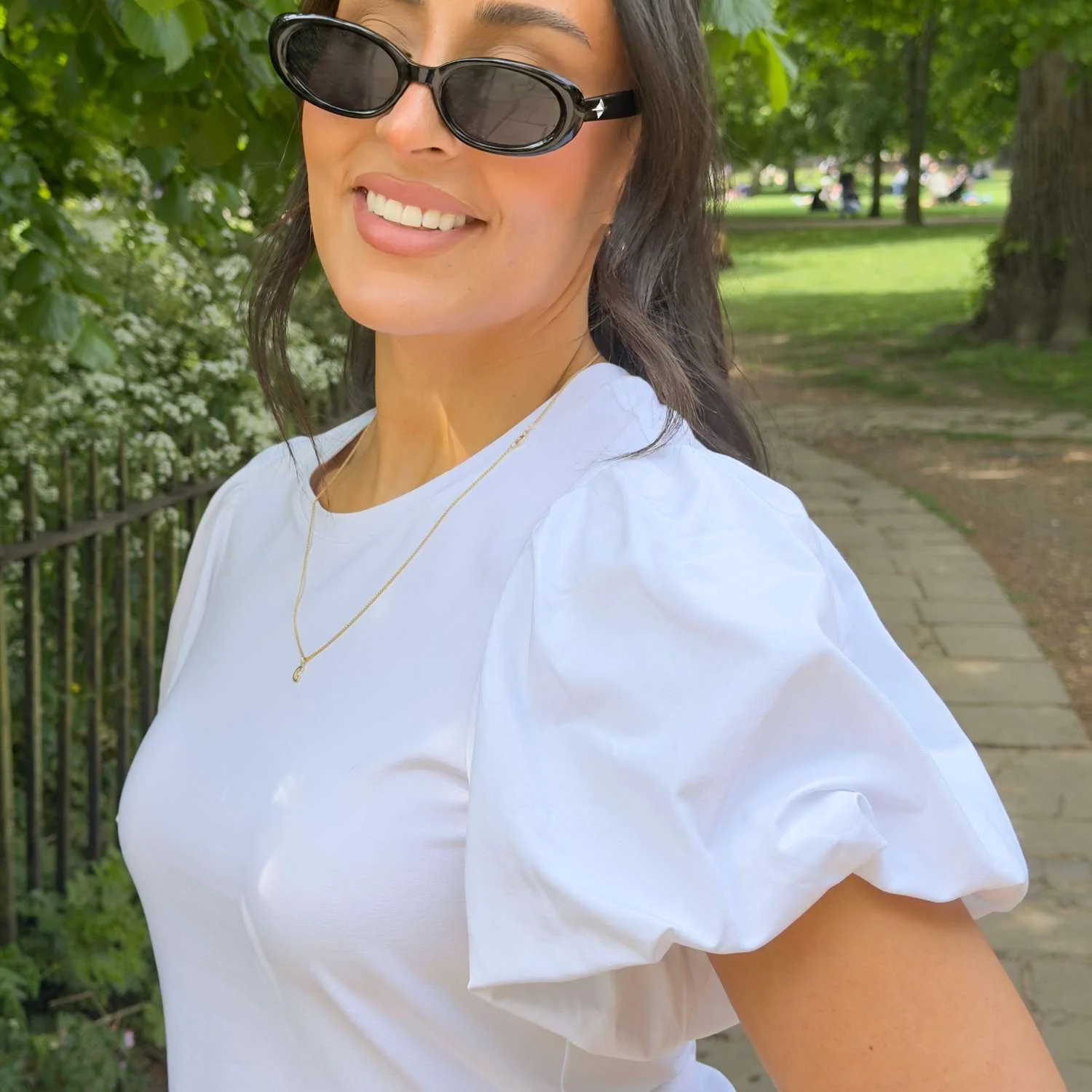 Crew neck Puff Sleeve Tee - White - Image 19