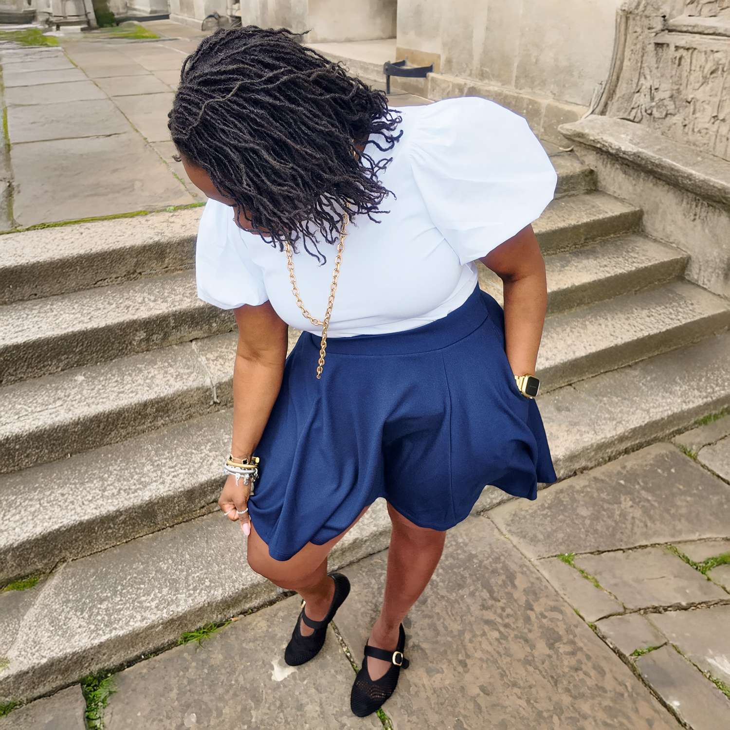 Crew neck Puff Sleeve Tee - White - Image 20