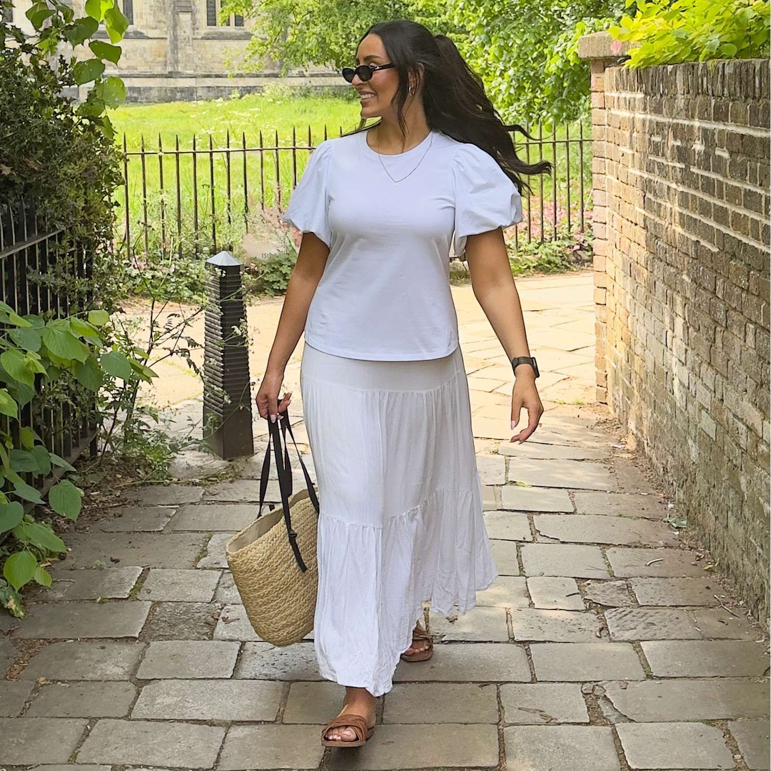 Crew neck Puff Sleeve Tee - White - Image 5