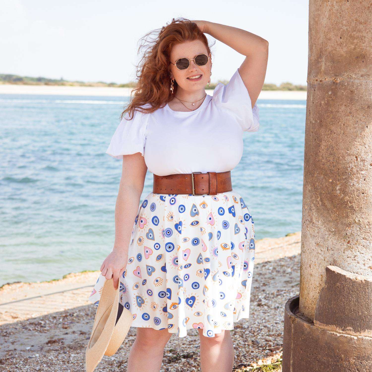 Crew neck Puff Sleeve Tee - White - Image 9