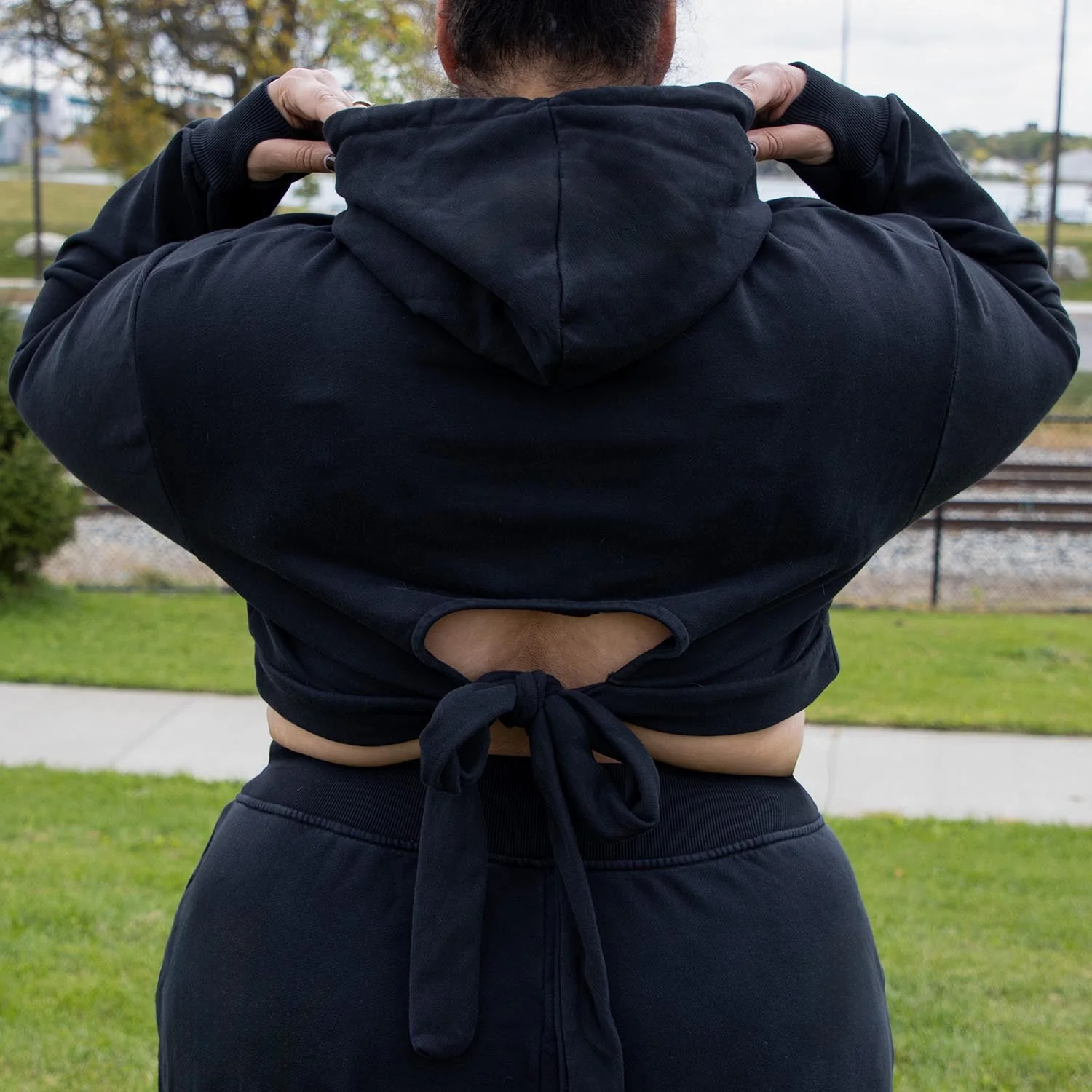 Organic Cotton Cropped Hoodie with Bow Back - Image 5