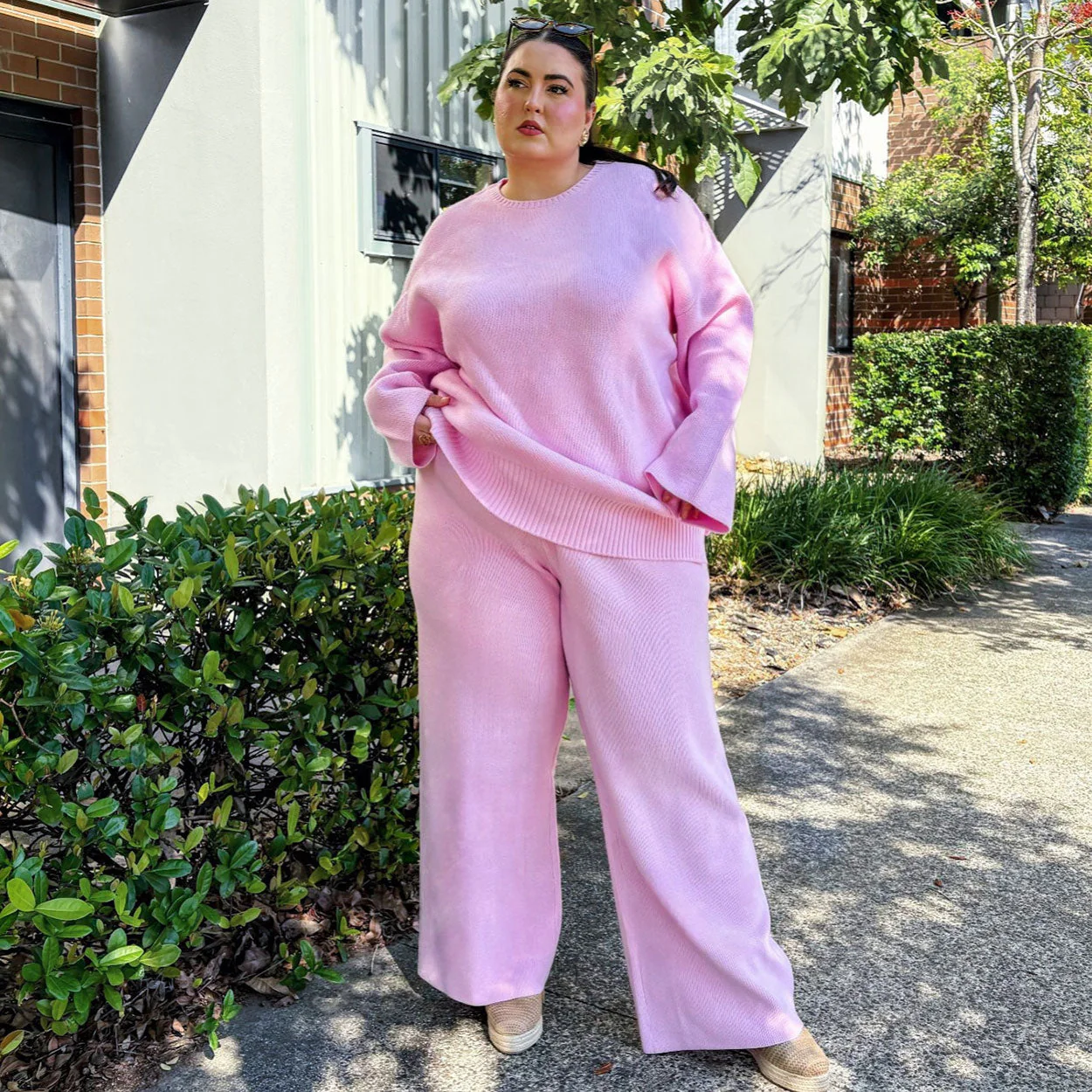 Knit Rib Wide Leg Trousers - Pétale de Rose - Image 2