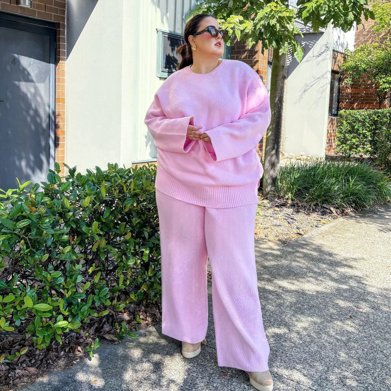 Knit Rib Wide Leg Trousers - Pétale de Rose - Image 5