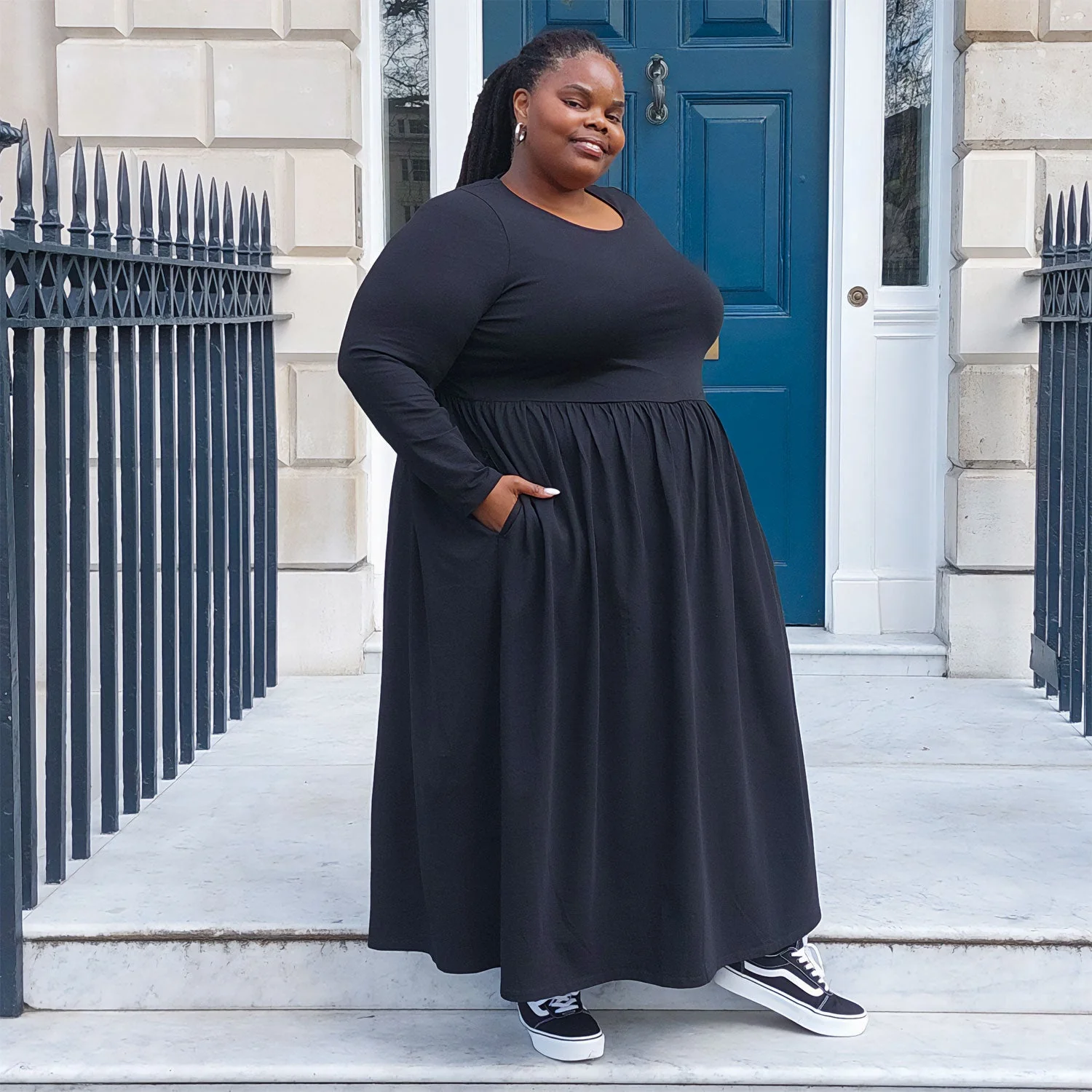 Organic Cotton Long Sleeve Maxi Dress - Black - Image 13