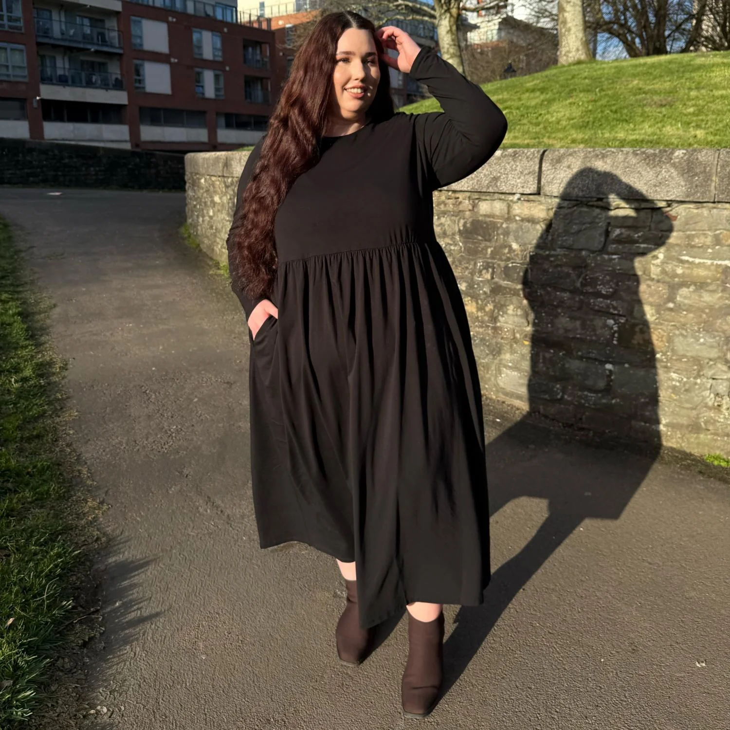 Organic Cotton Long Sleeve Maxi Dress - Black - Image 14