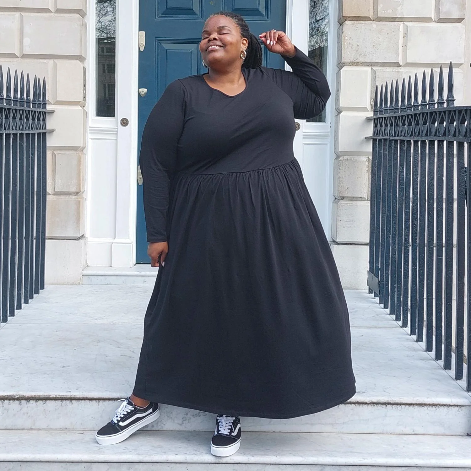 Organic Cotton Long Sleeve Maxi Dress - Black - Image 15