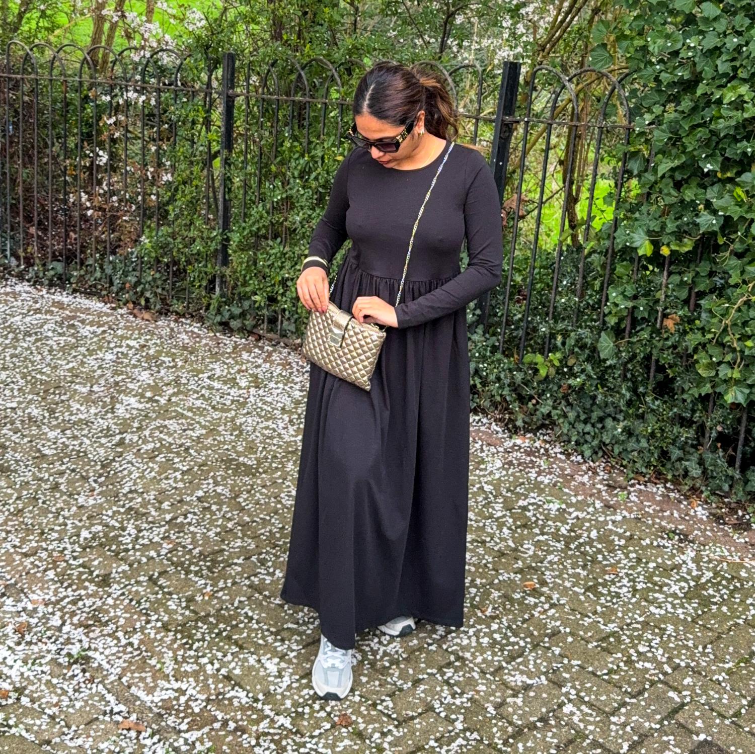 Organic Cotton Long Sleeve Maxi Dress - Black - Image 16