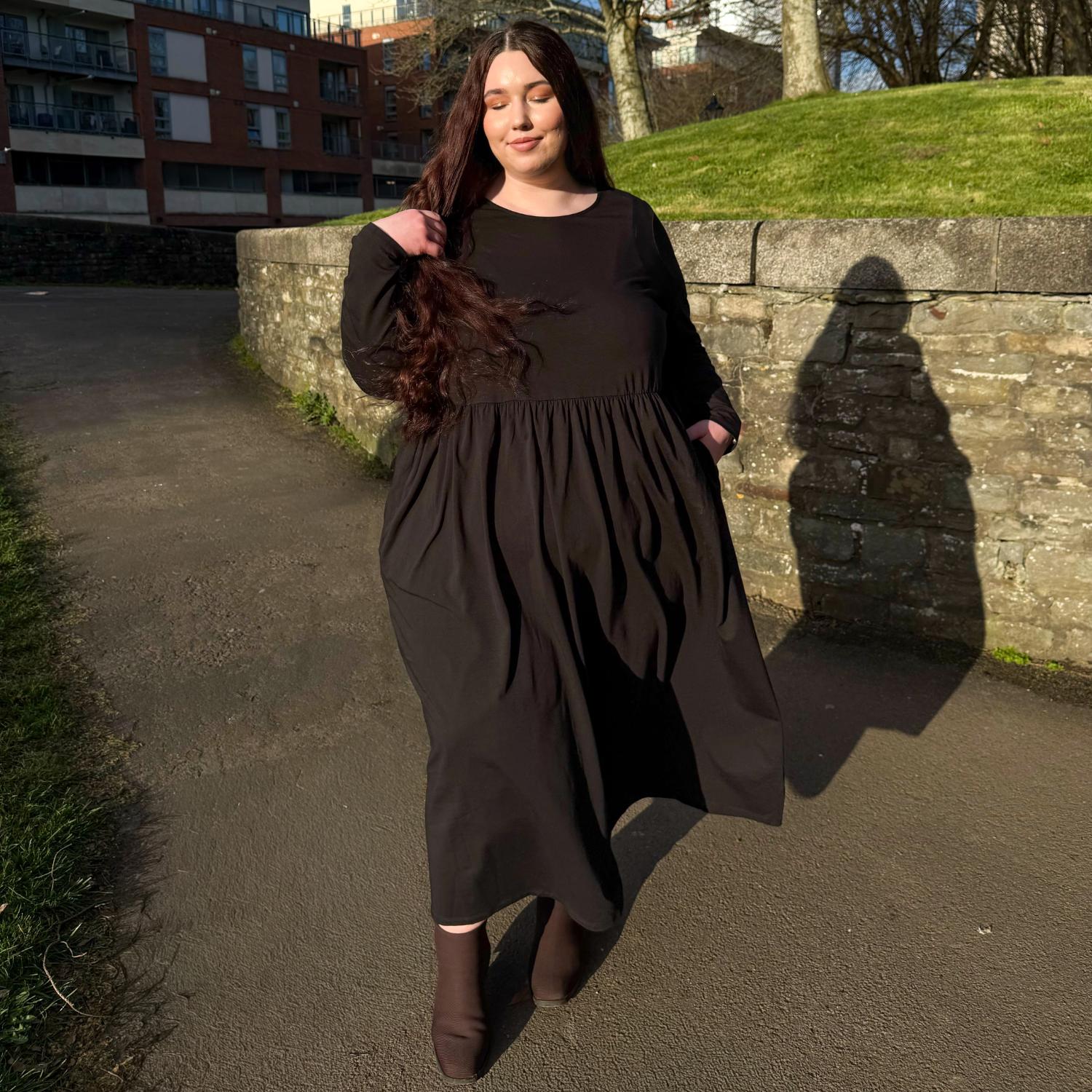 Organic Cotton Long Sleeve Maxi Dress - Black - Image 3