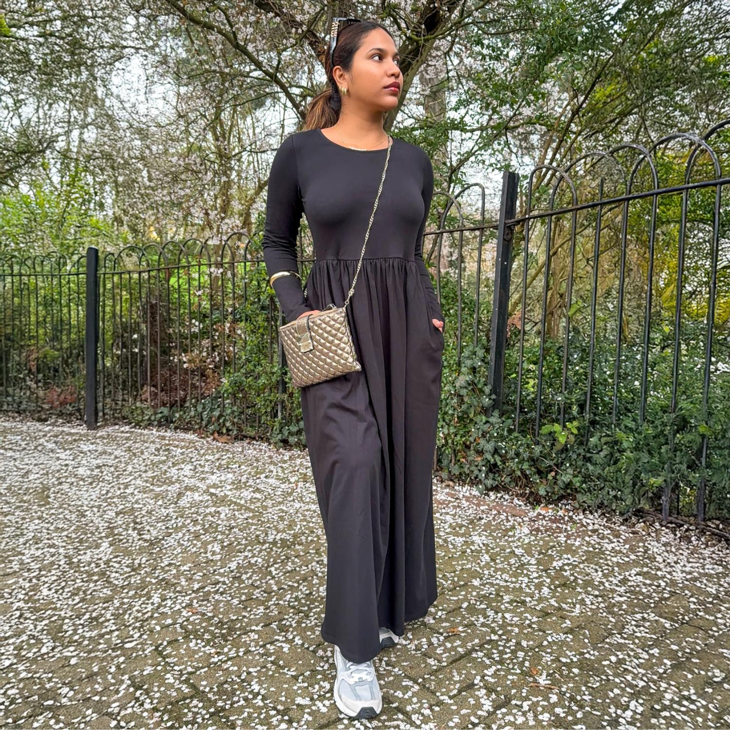 Organic Cotton Long Sleeve Maxi Dress - Black - Image 7
