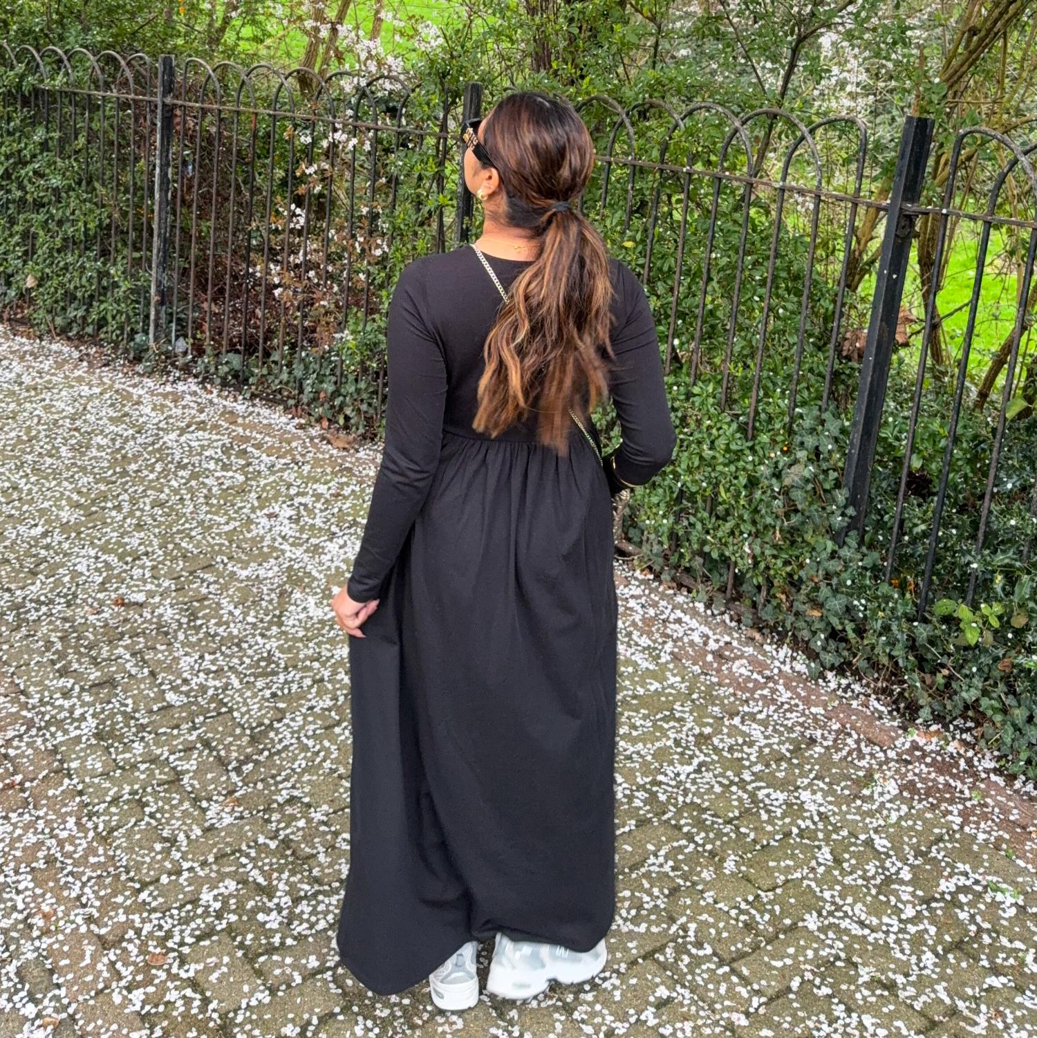 Organic Cotton Long Sleeve Maxi Dress - Black - Image 9