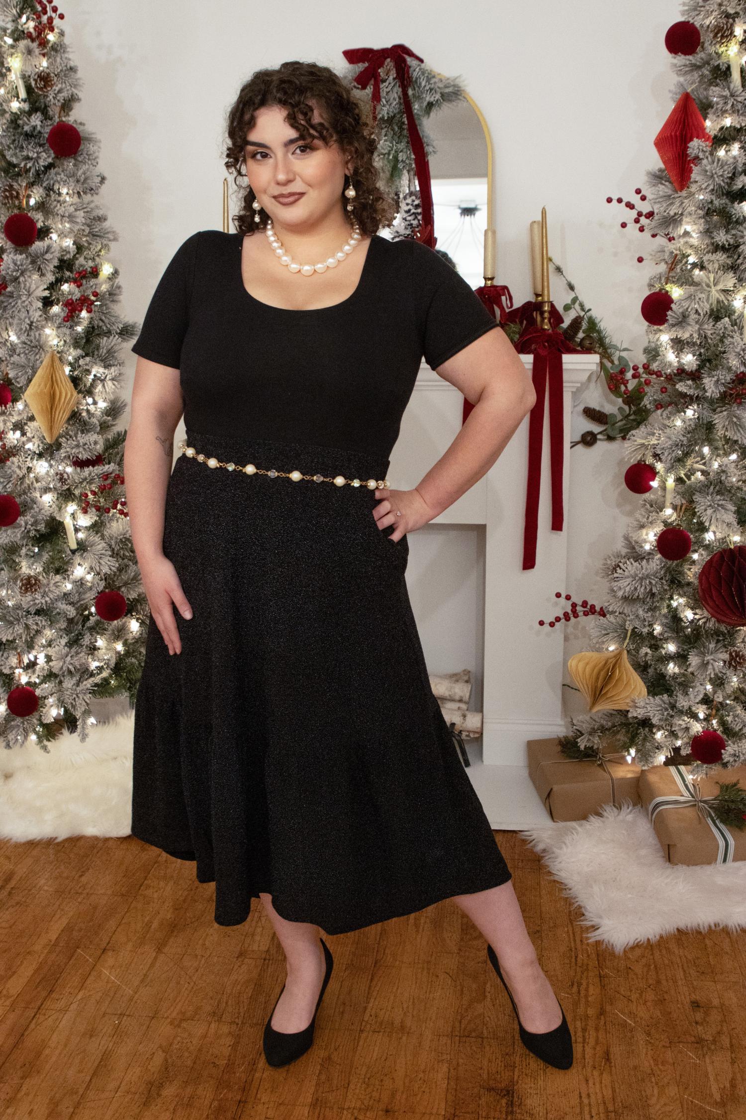 Lurex Tiered Midi Skirt - Black - Image 4