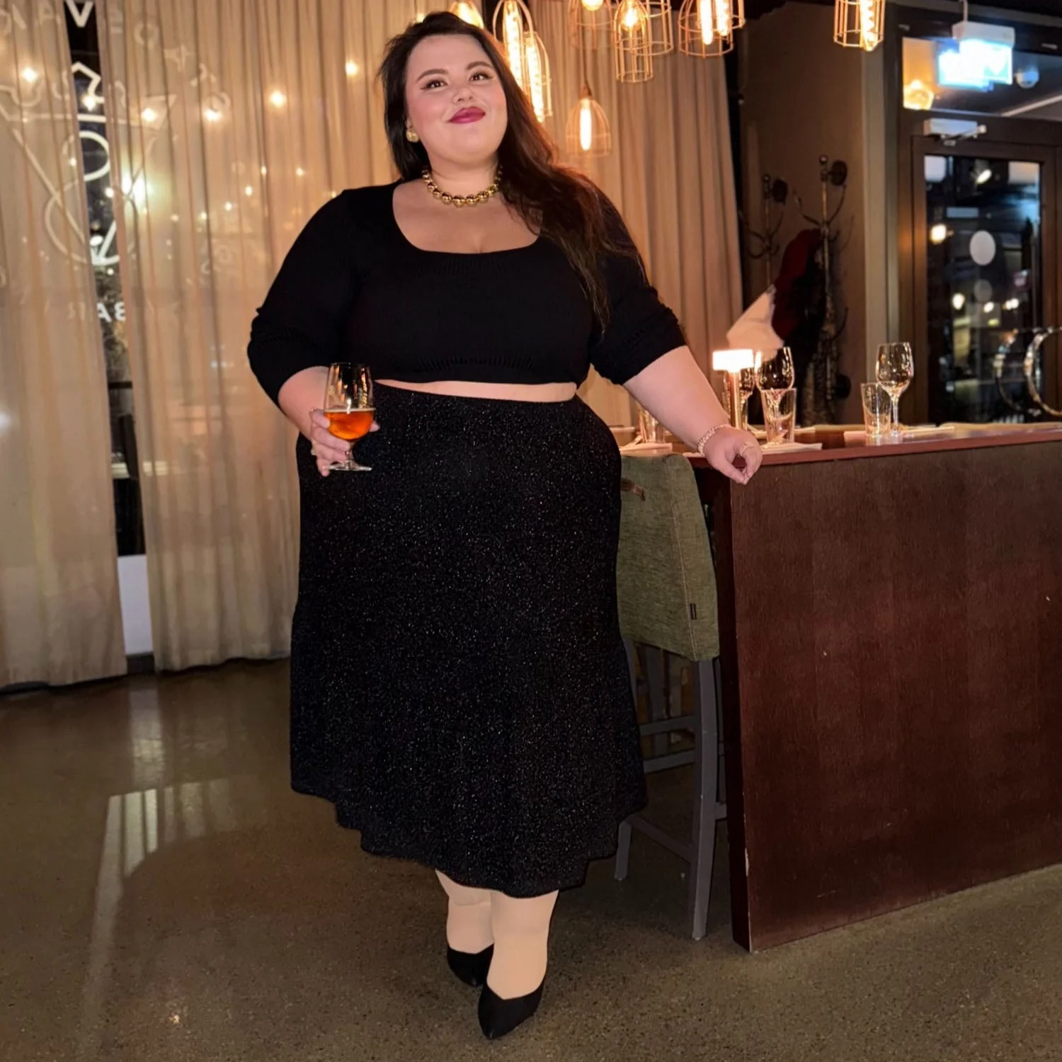 Lurex Tiered Midi Skirt - Black - Image 6