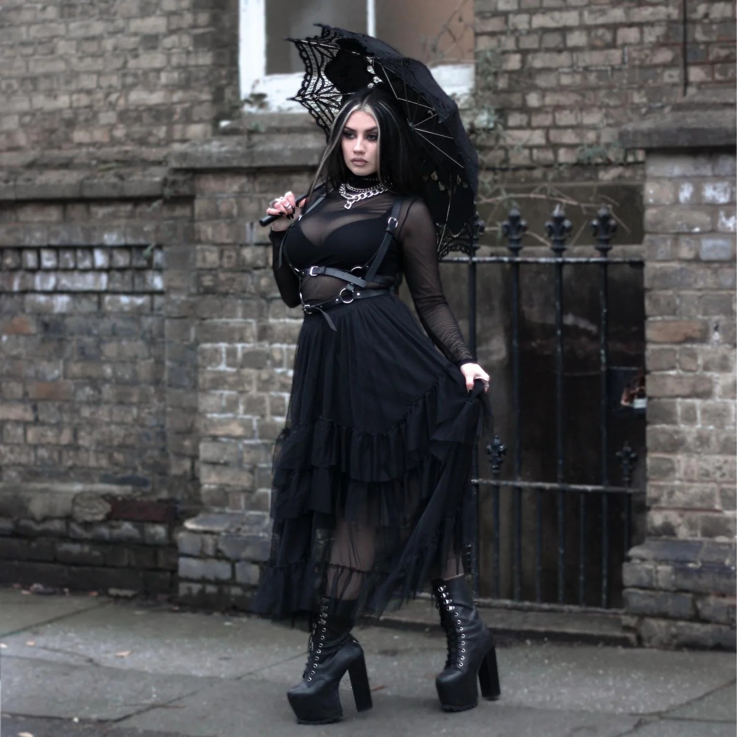 Maxi Mesh Skirt - Black - Image 8