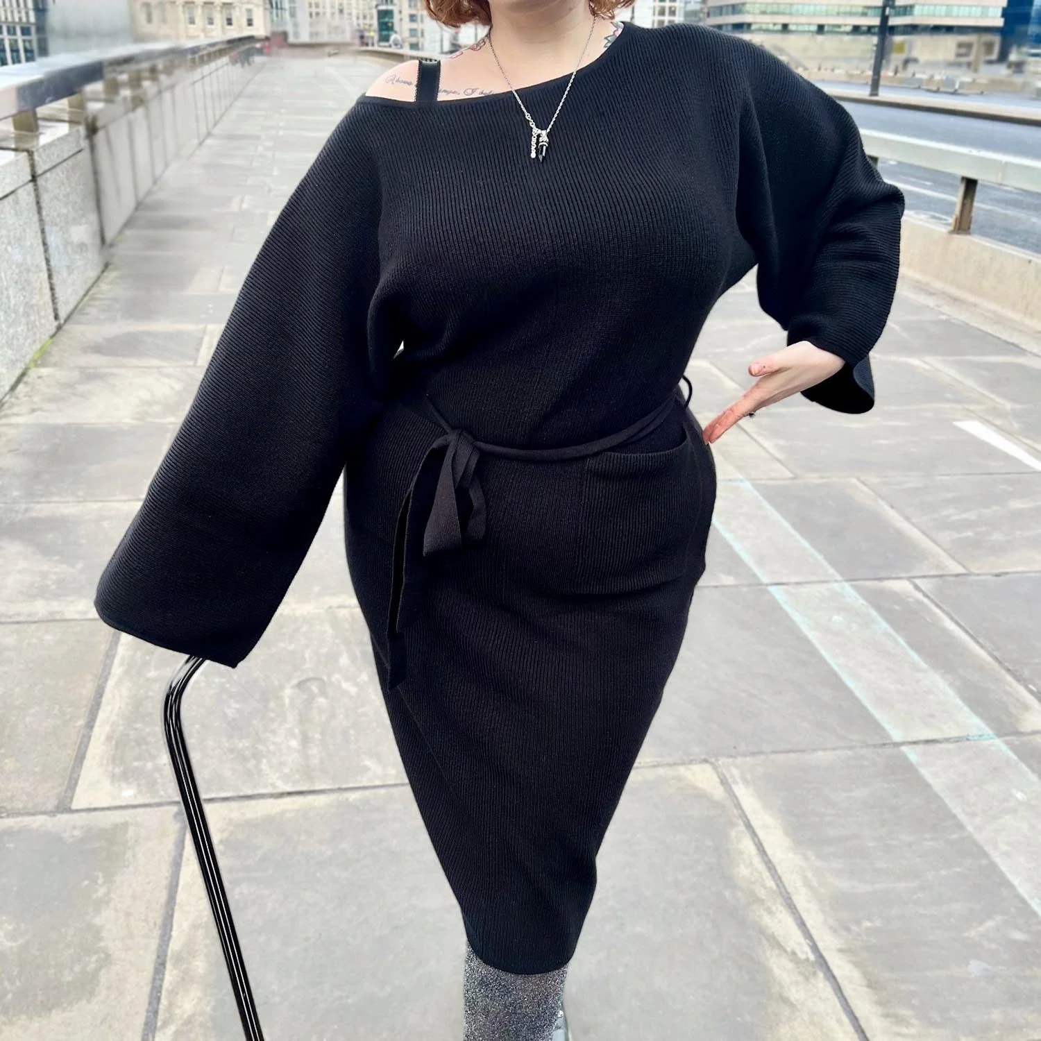 Midi Knitted Cocoon Dress - Black - Image 11