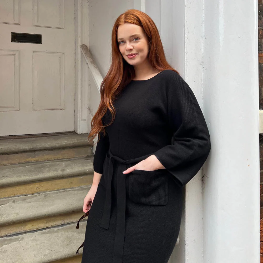Midi Knitted Cocoon Dress - Black - Image 12