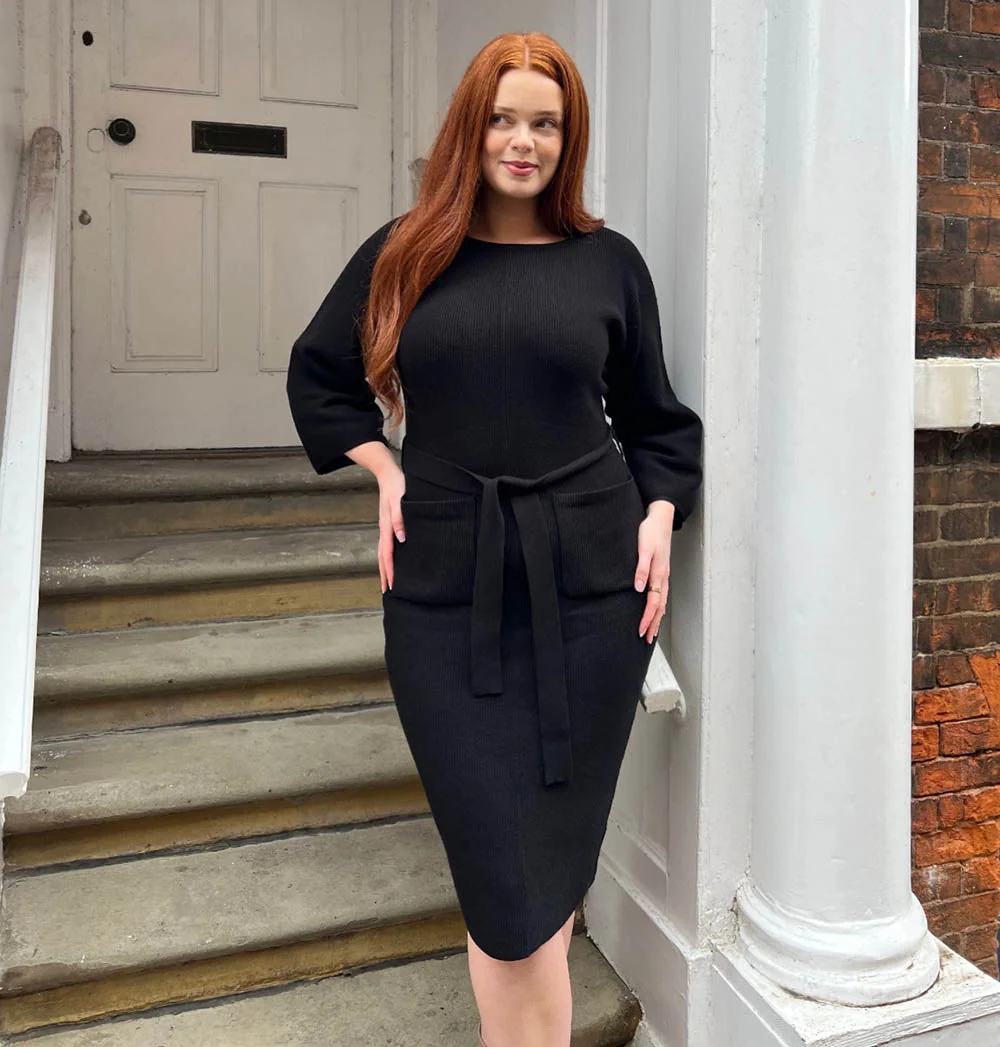 Midi Knitted Cocoon Dress - Black - Image 3