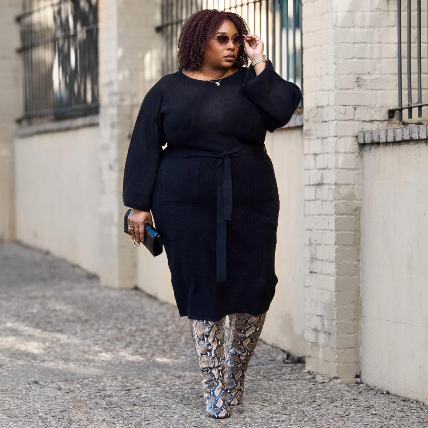 Midi Knitted Cocoon Dress - Black - Image 8