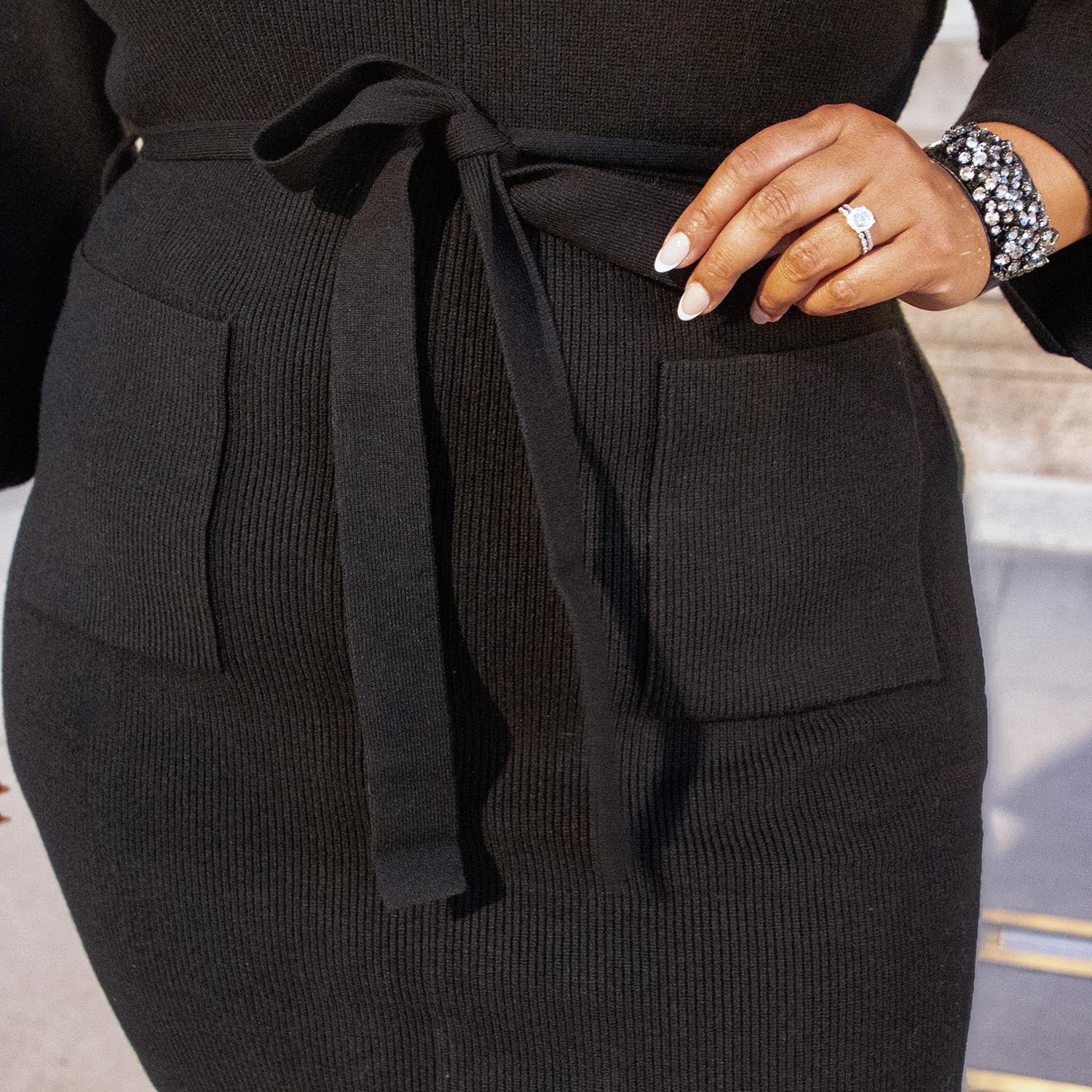 Mini Knitted Cocoon Dress - Black - Image 4