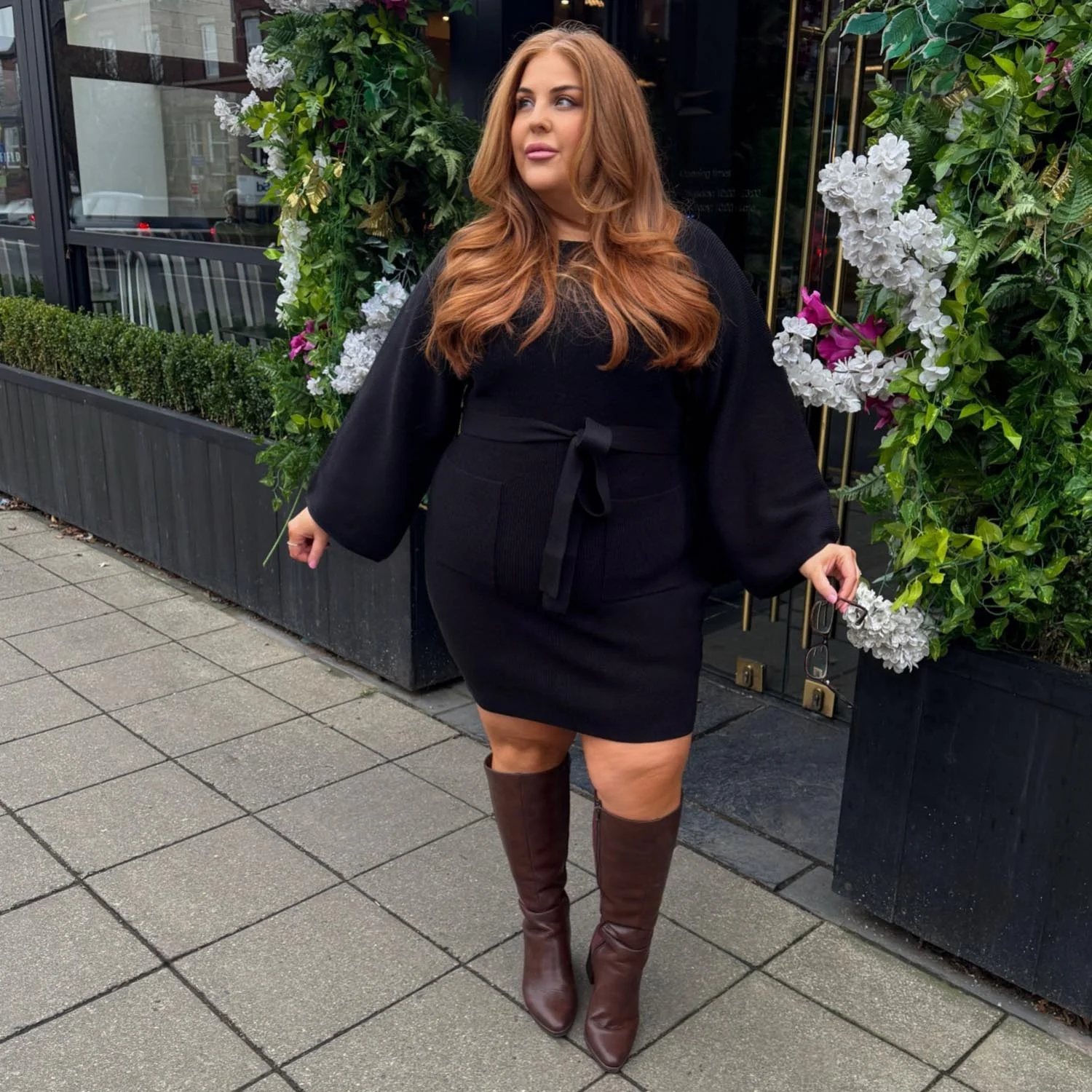 Mini Knitted Cocoon Dress - Black - Image 5