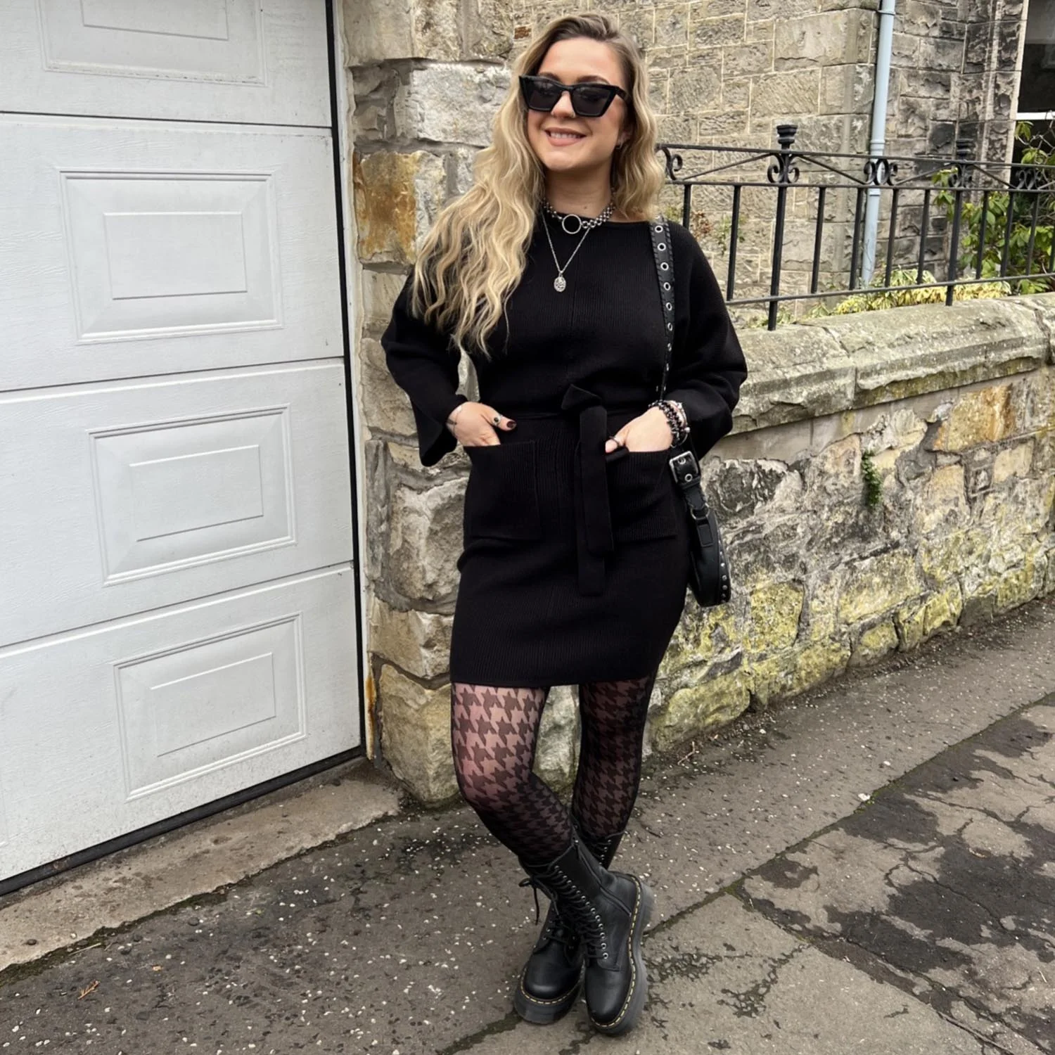 Mini Knitted Cocoon Dress - Black - Image 7