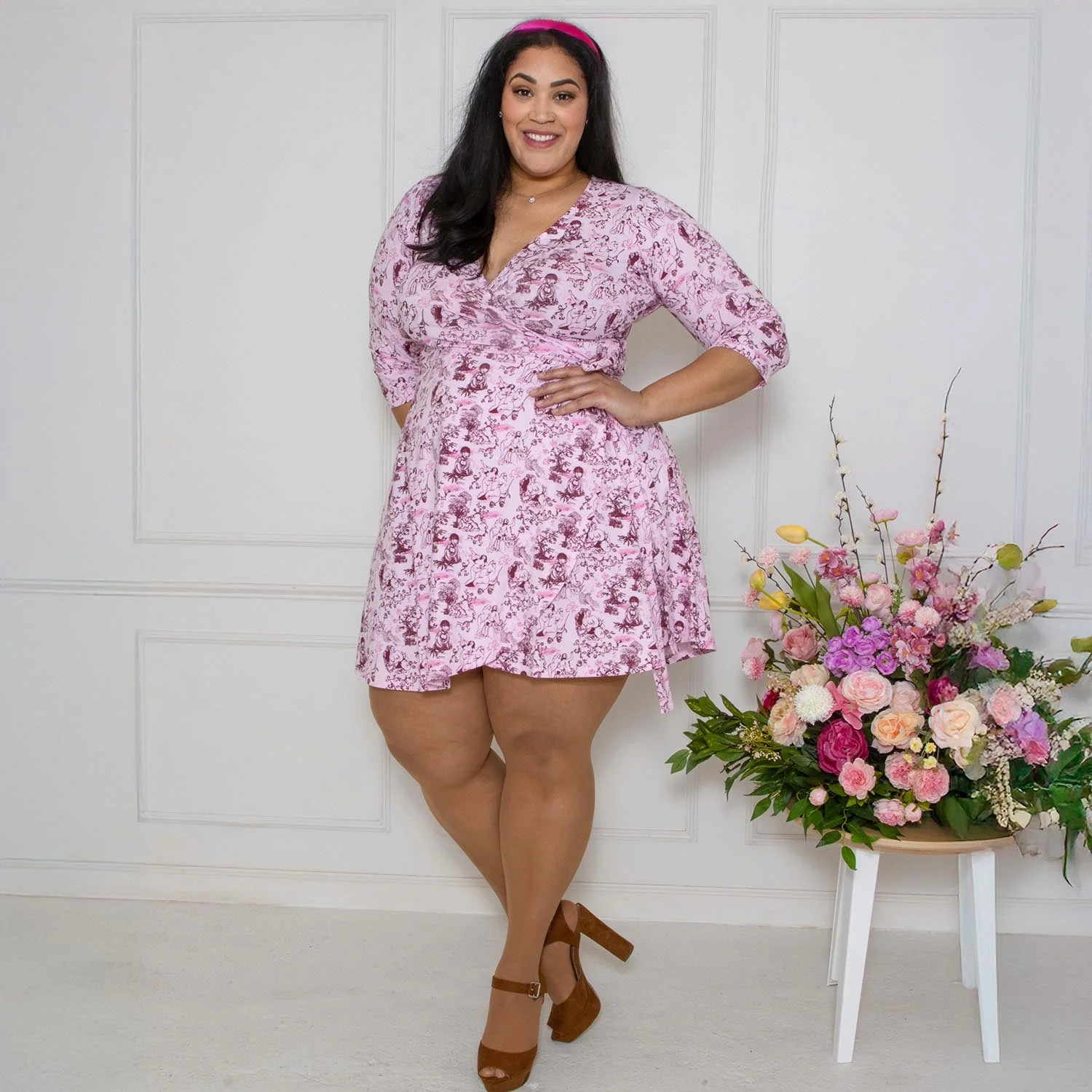 Mini Wrap Dress - Passion au Jardin - L'Amour Rose - Image 3