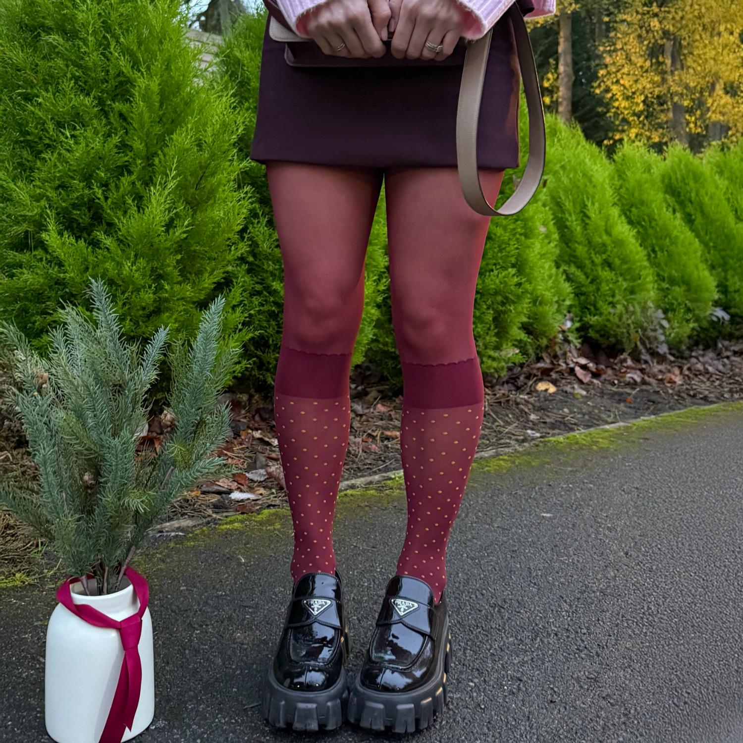 Seoul Chic Faux Sock Tights - Burgundy - Image 12