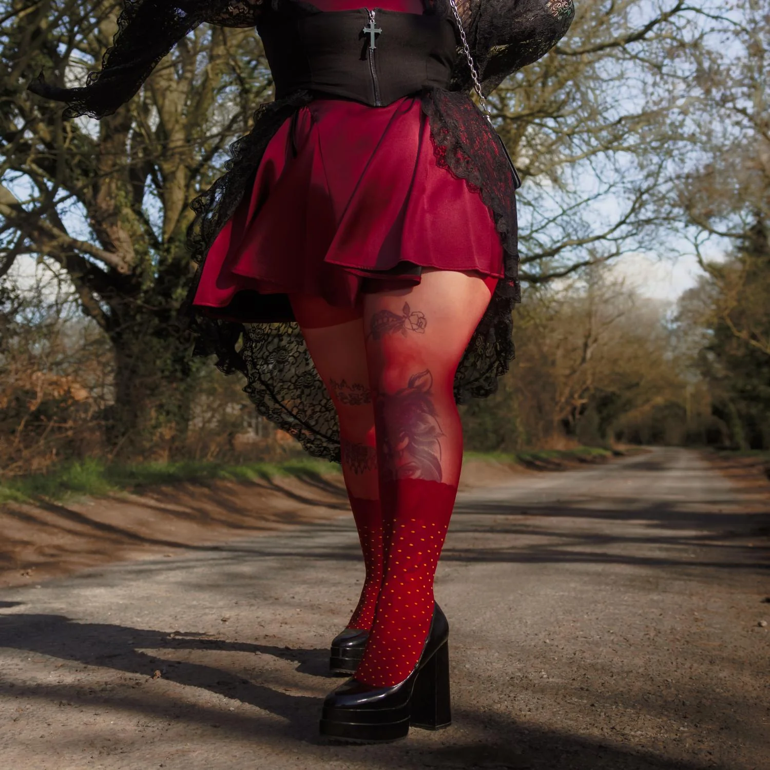 Seoul Chic Faux Sock Tights - Burgundy - Image 17