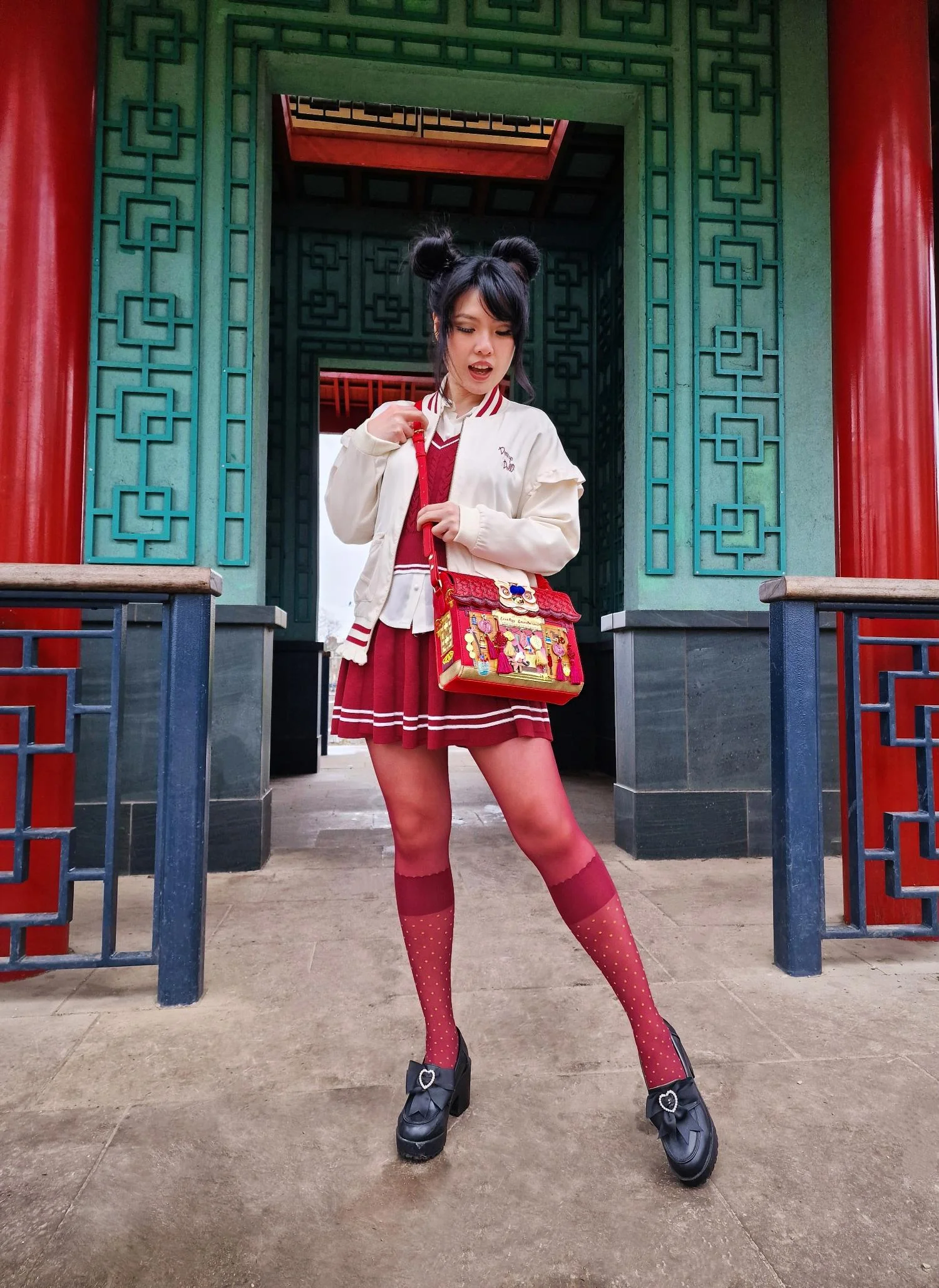 Seoul Chic Faux Sock Tights - Burgundy - Image 3