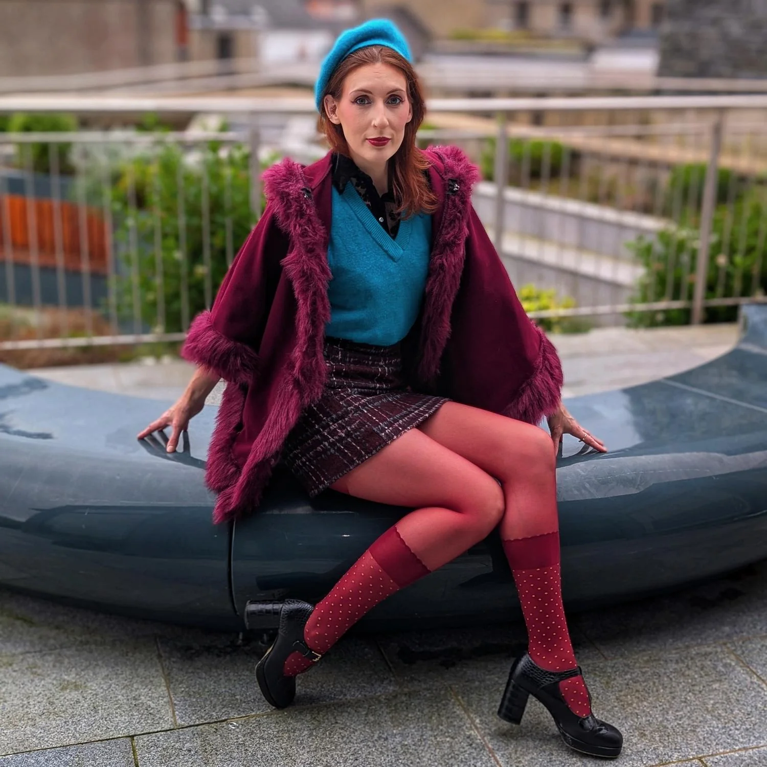 Seoul Chic Faux Sock Tights - Burgundy - Image 4