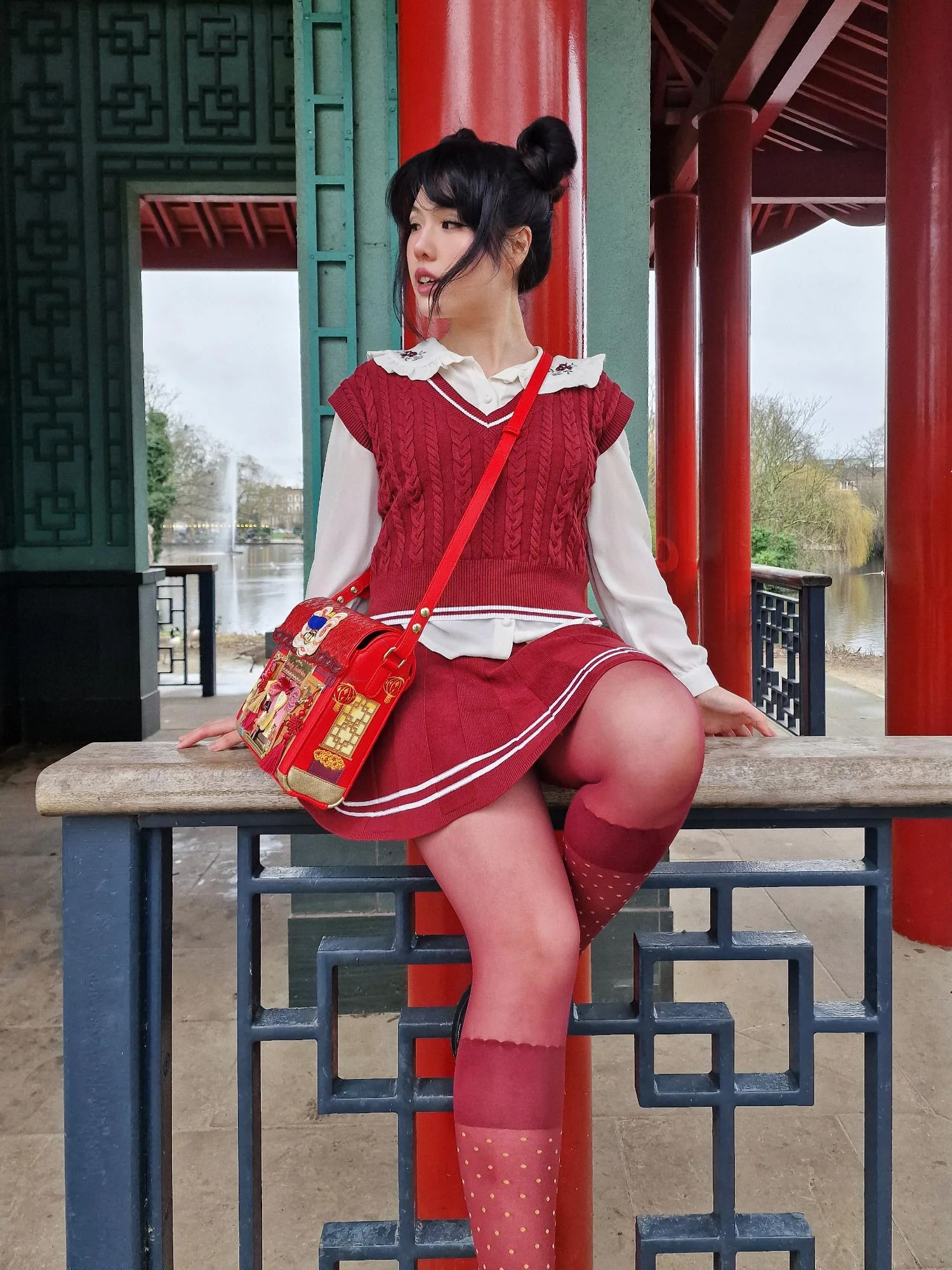 Seoul Chic Faux Sock Tights - Burgundy - Image 9