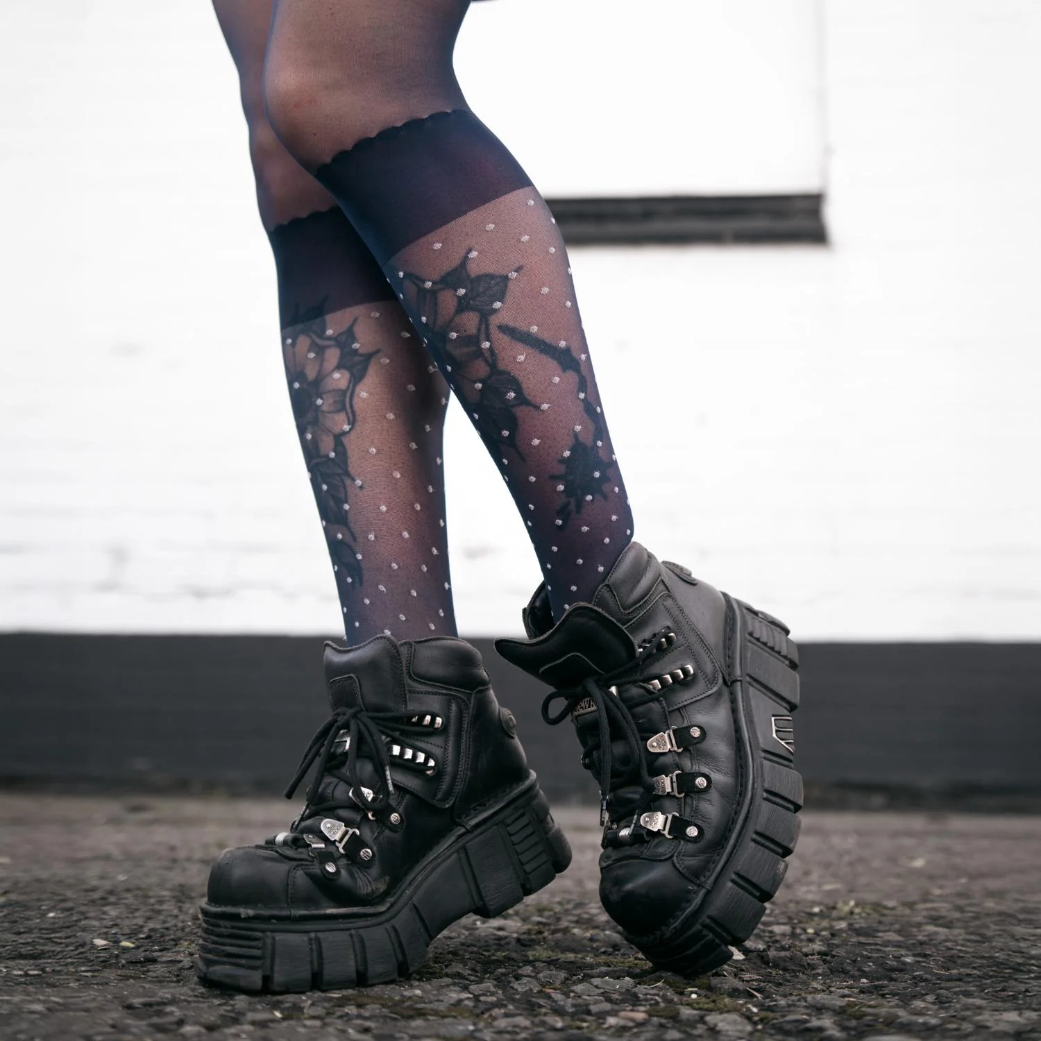 Seoul Chic Faux Sock Tights - Navy - Image 3