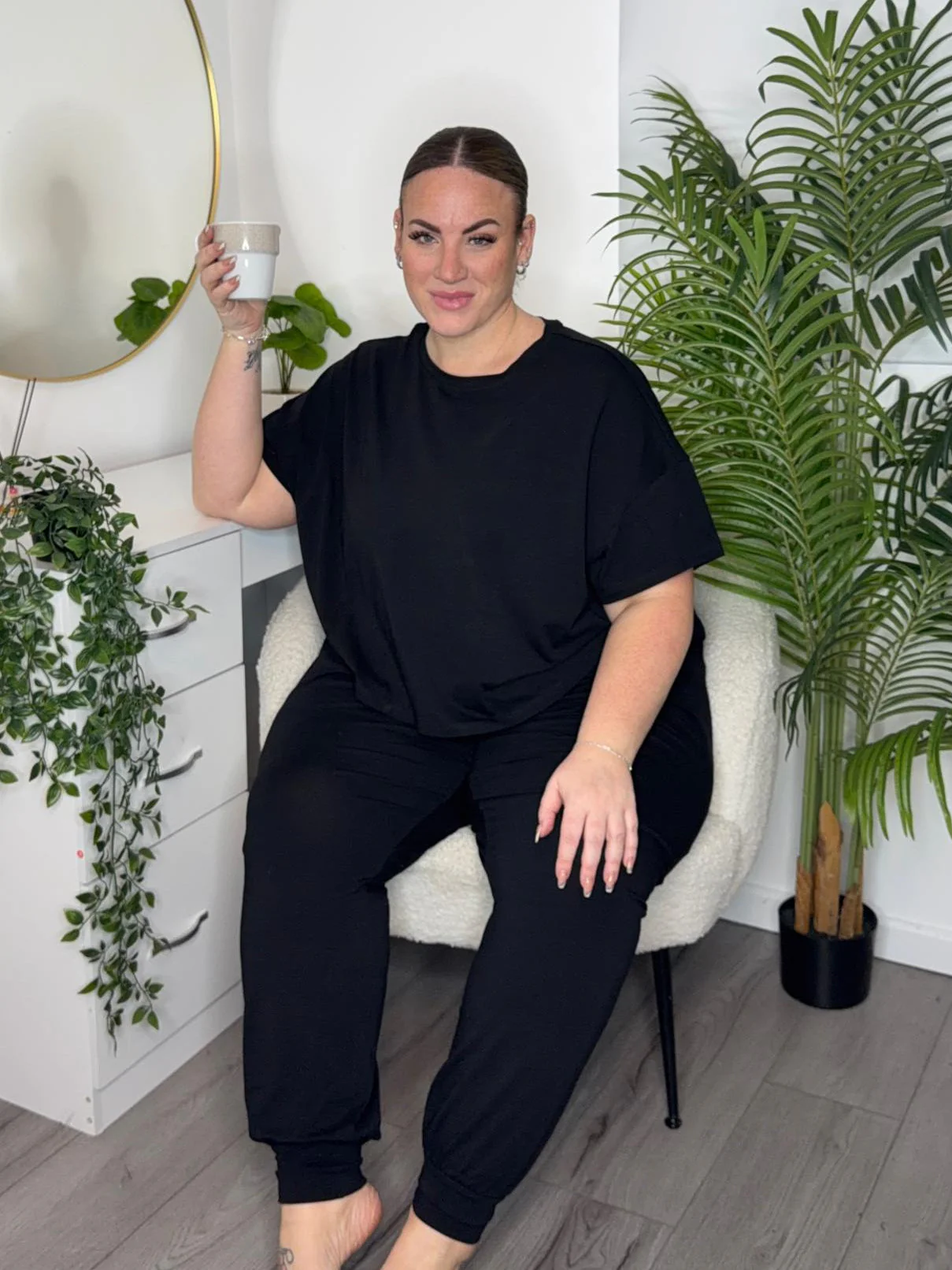 Organic Cotton PJ Boxy Tee - Plain Black - Image 2