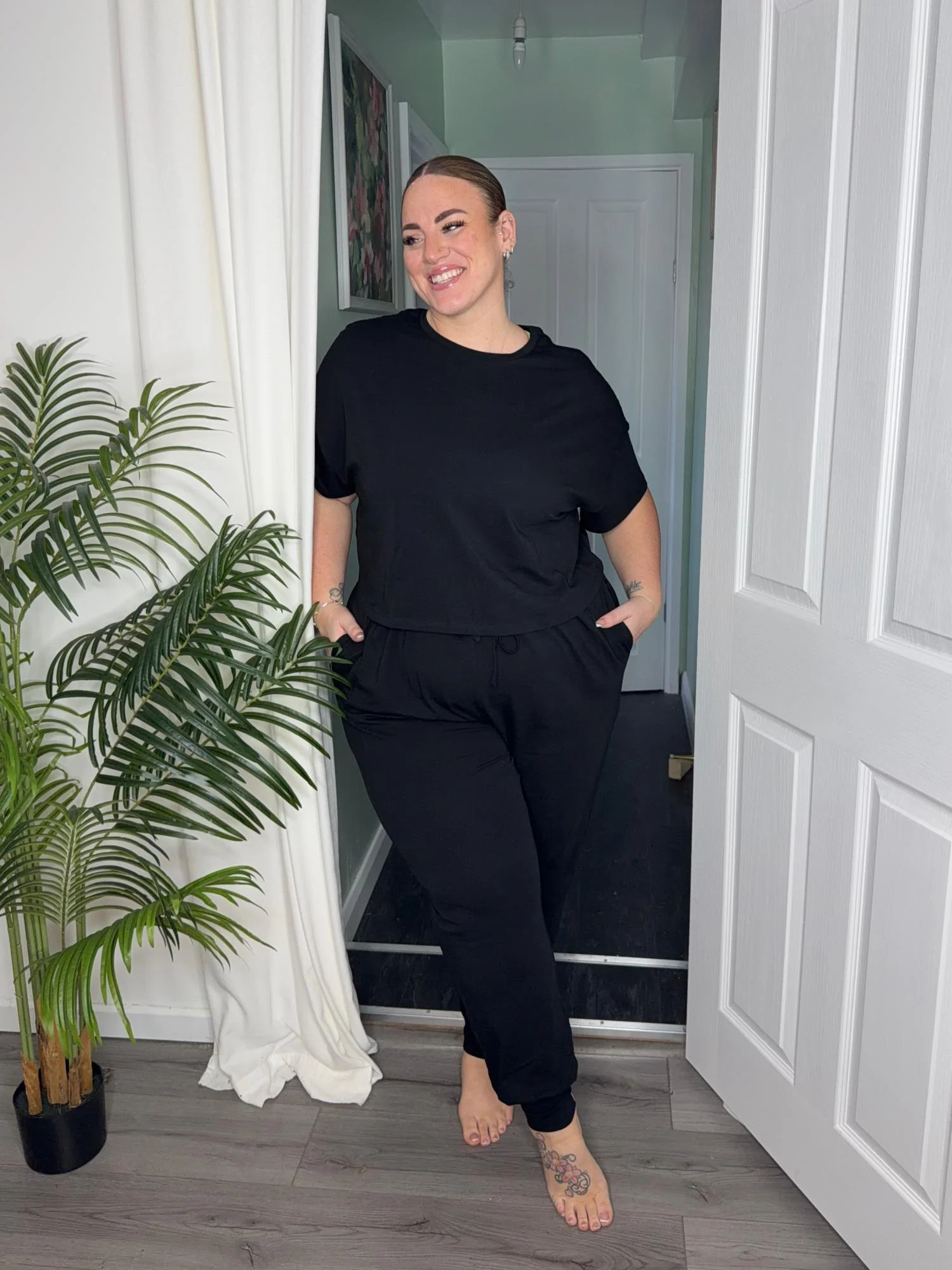 Organic Cotton PJ Boxy Tee - Plain Black - Image 4