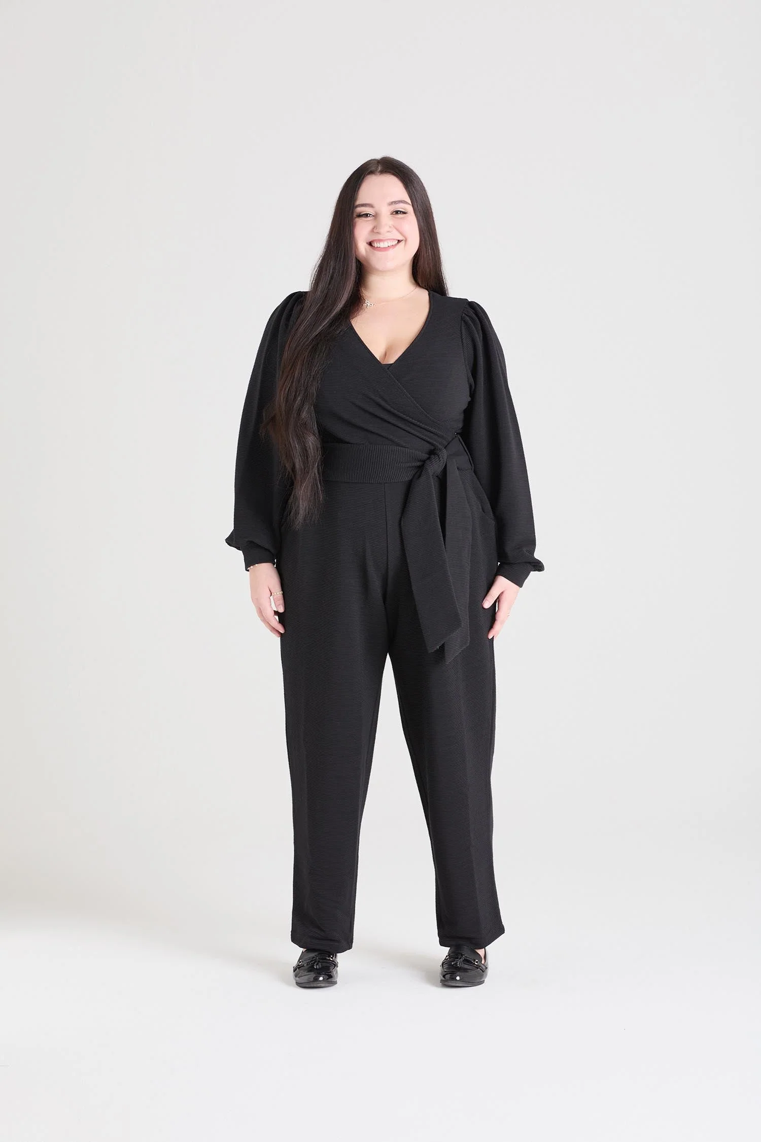 Ottoman Long Sleeve Wrap Jumpsuit - Black - Image 3