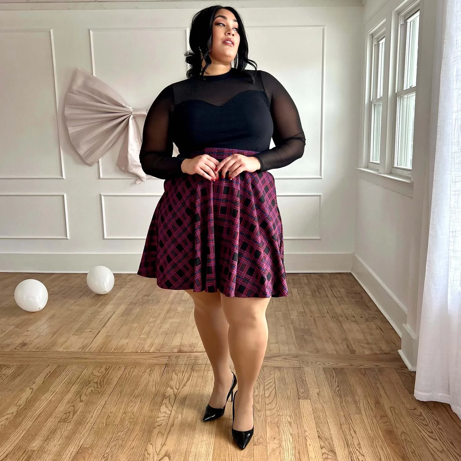 Plaid Flare Skirt - Ember - Image 16