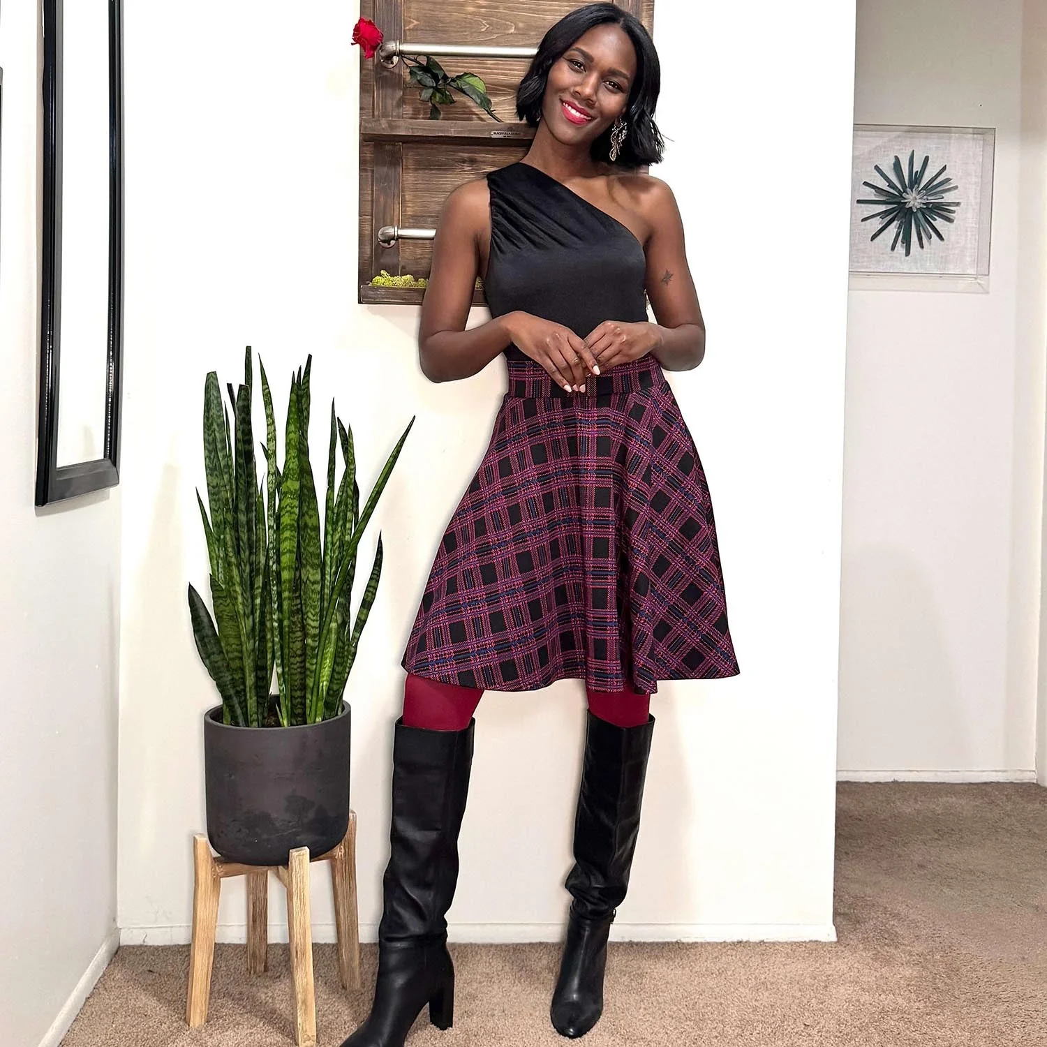 Plaid Flare Skirt - Ember - Image 5