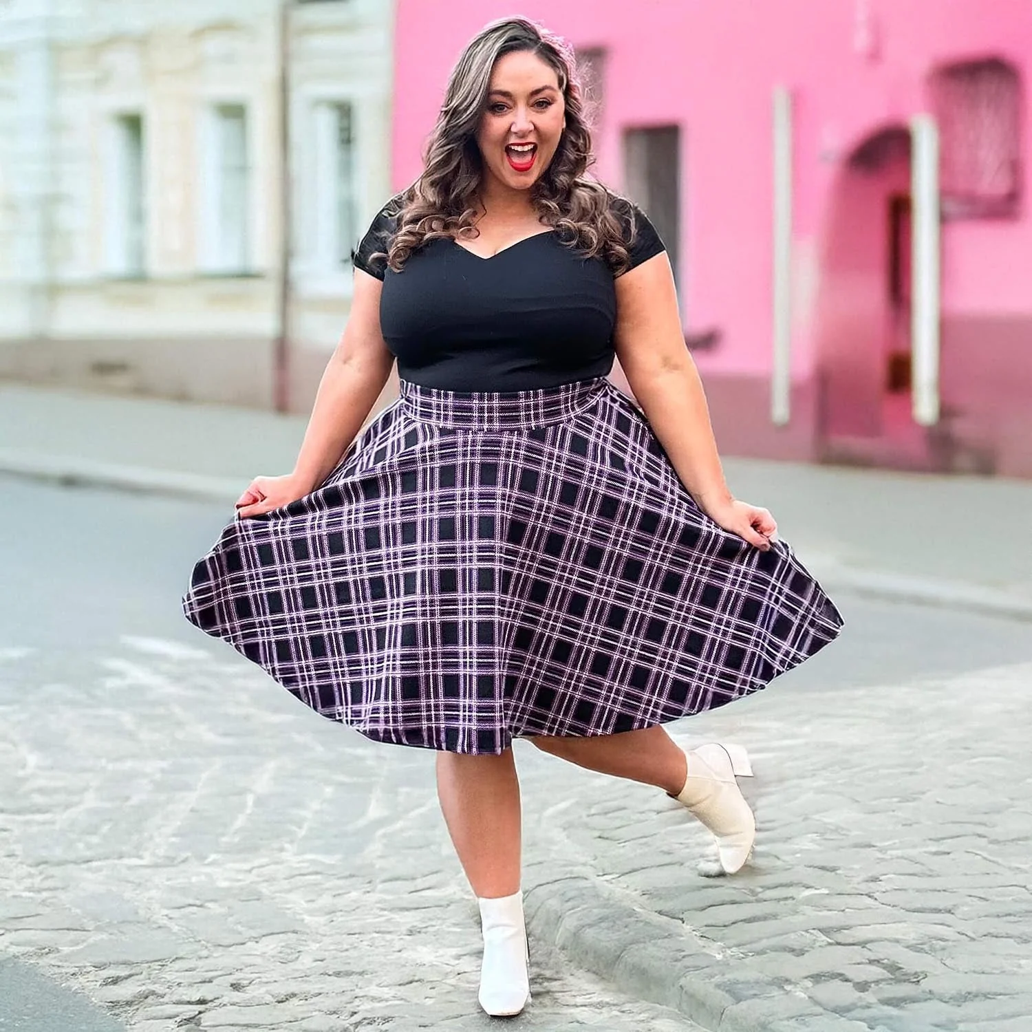 Plaid Flare Skirt - Moorland - Image 4