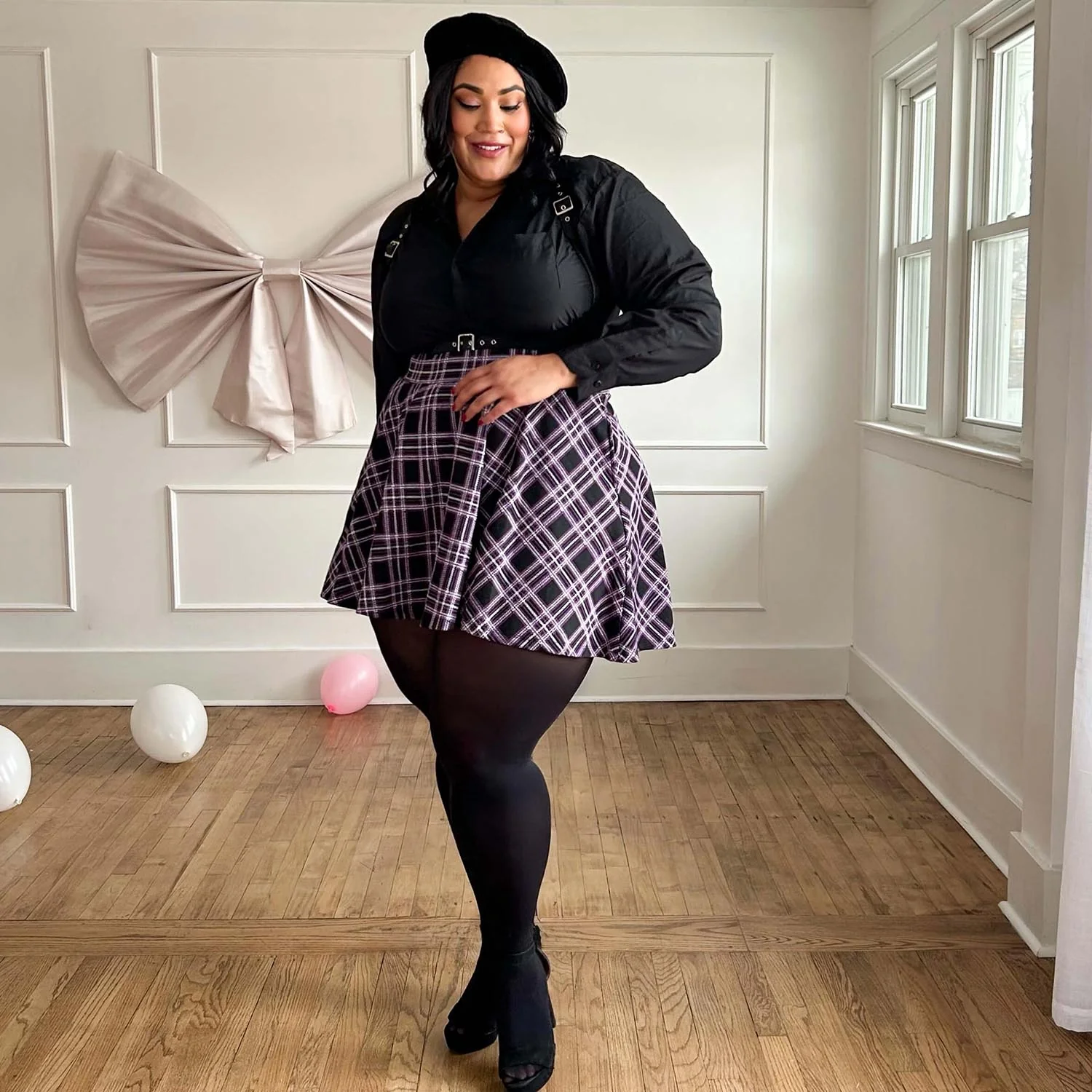 Plaid Mini-Flare Skirt - Moorland - Image 12