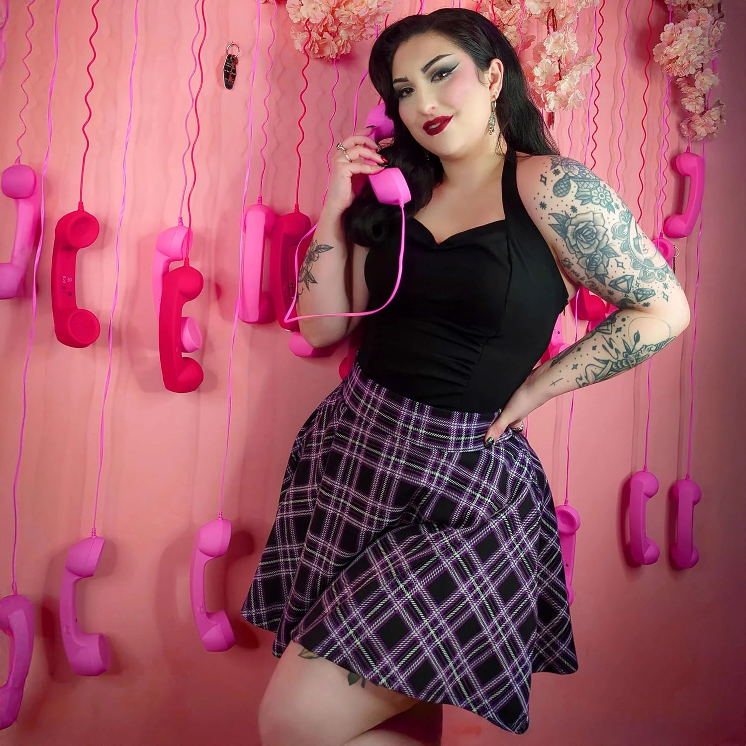Plaid Mini-Flare Skirt - Moorland - Image 3
