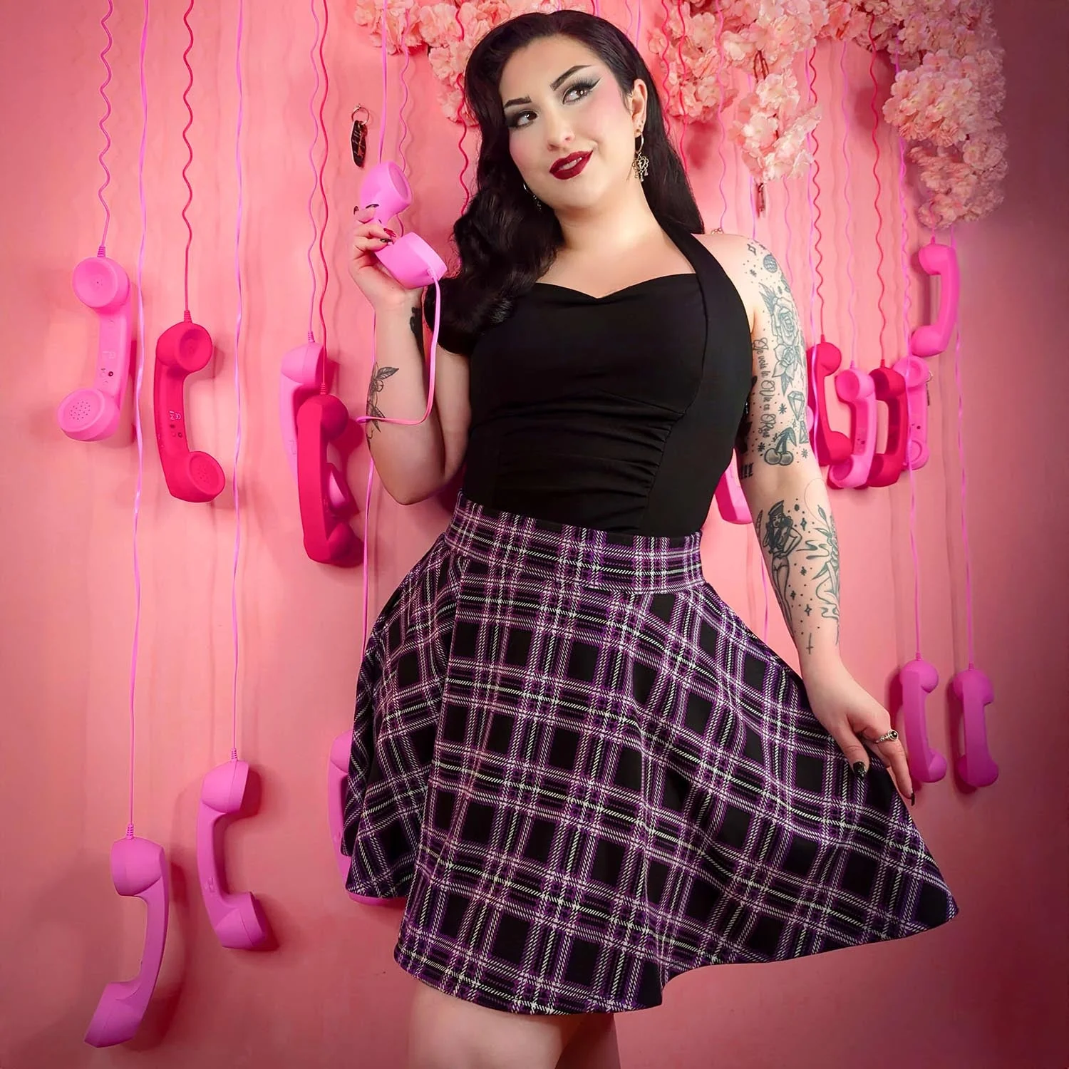 Plaid Mini-Flare Skirt - Moorland - Image 9